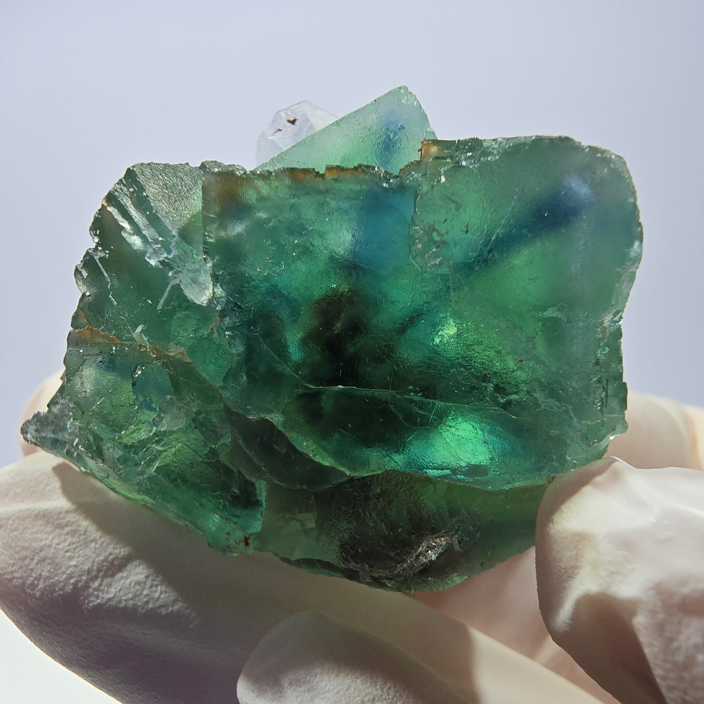 Spécimen de cube de fluorite fantôme transparente, vert parqueté, Okorusu, Namibie, 48 x 29 x 25 mm