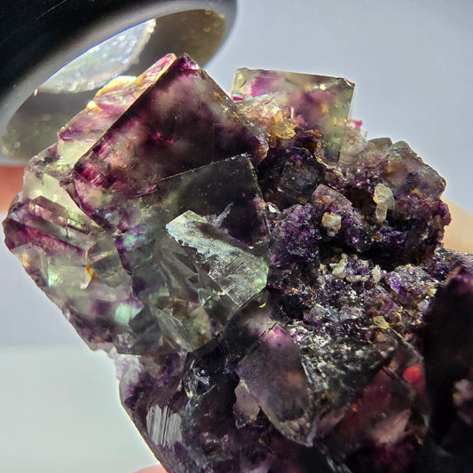 Phantom Fluorit Würfel Stufe parkettiert grün lila Okorusu, Namibia 49*27*17mm