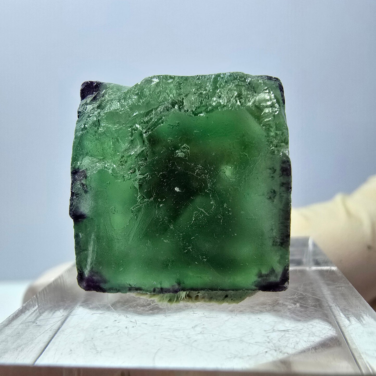 Cube de fluorite fantôme parqueté, zonal, vert violet Okorusu, Namibie 18*17*15mm