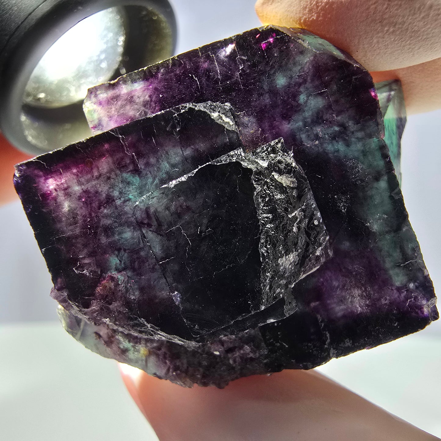 Spécimen de cube de fluorite fantôme parqueté vert violet Okorusu, Namibie 45*34*22mm