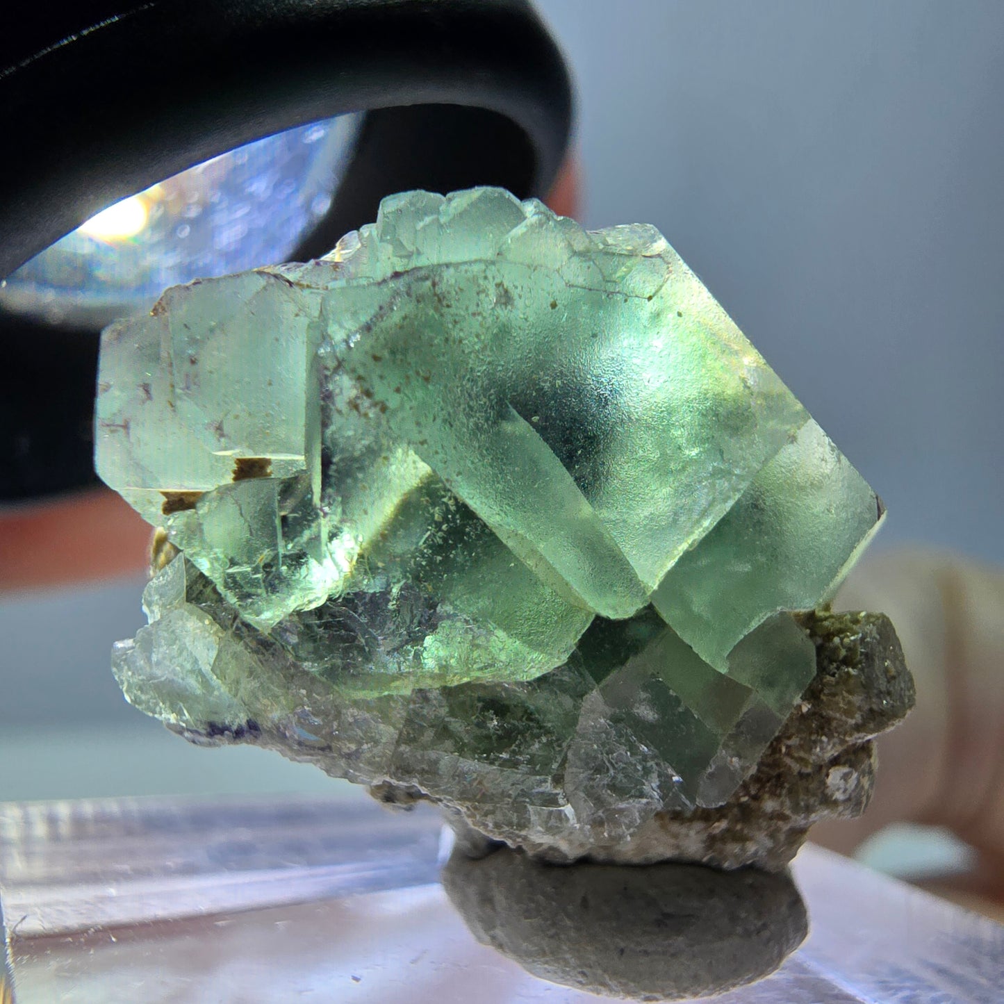 Phantom Fluorit Würfel, Muskovit Stufe grün lila Erongo, Namibia 23*17*16mm