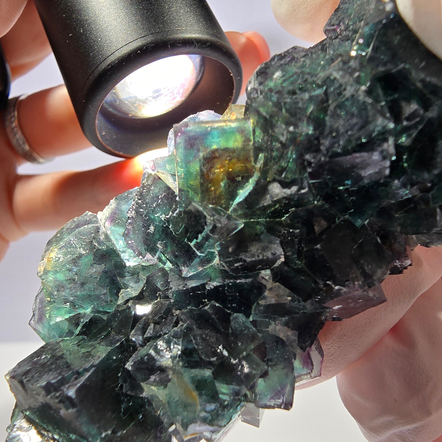 Spécimen de cube de fluorite fantôme, parqueté vert-brun Okorusu, Namibie 89 x 42 x 26 mm
