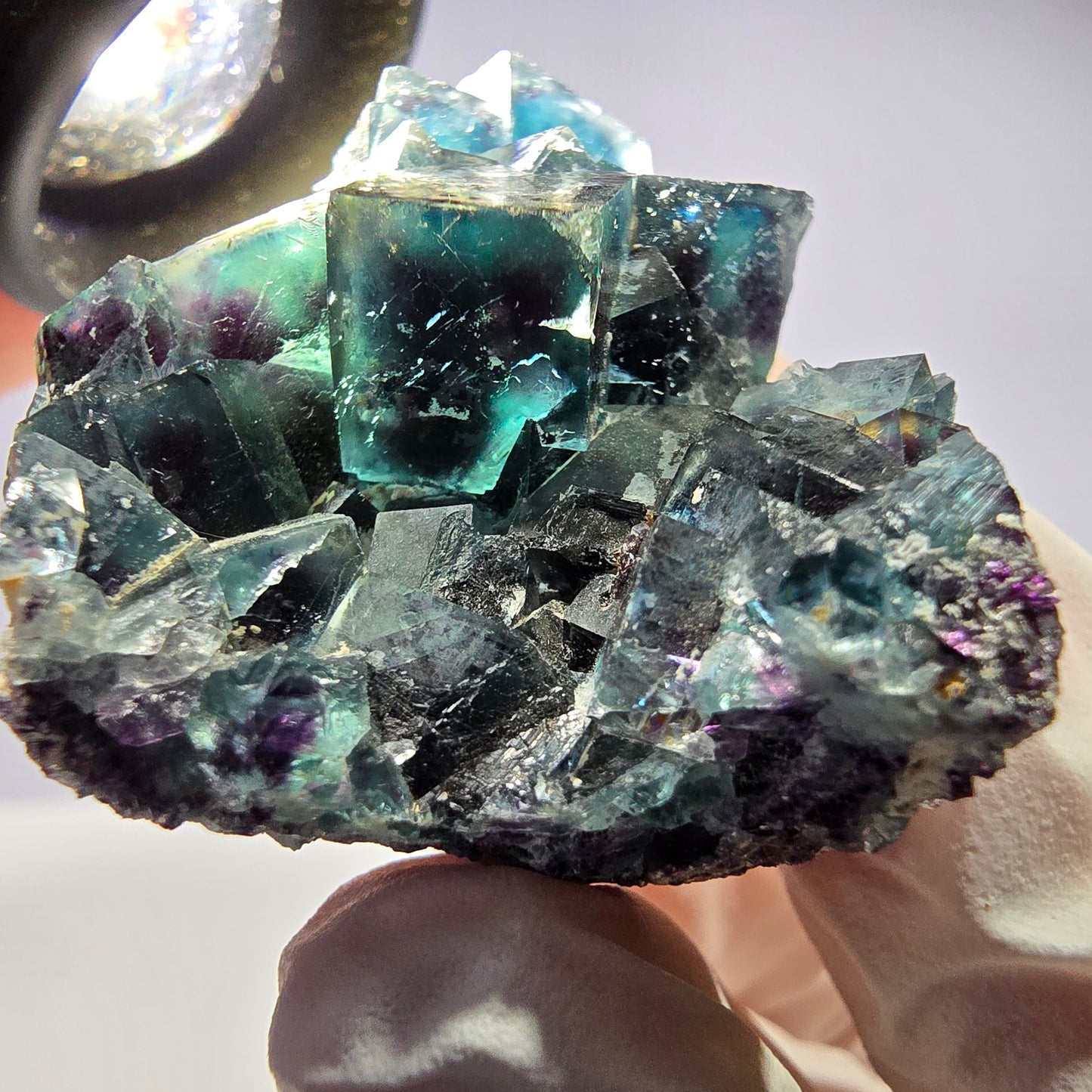 Rare spécimen de cube de fluorite fantôme, vert-violet, Okorusu, Namibie, 45 x 33 x 21 mm