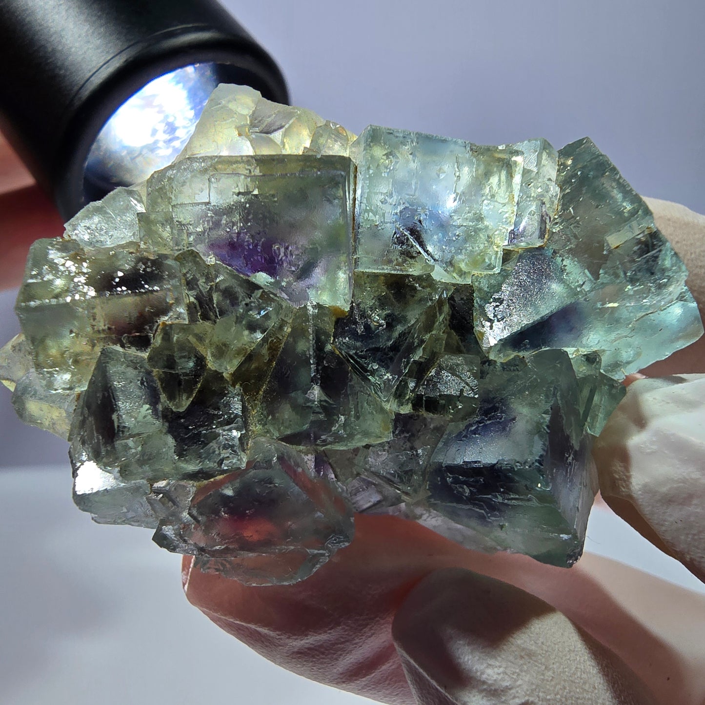 Spécimen de cube de fluorite fantôme, parqueté vert violet Okorusu, Namibie 49*34*13 mm
