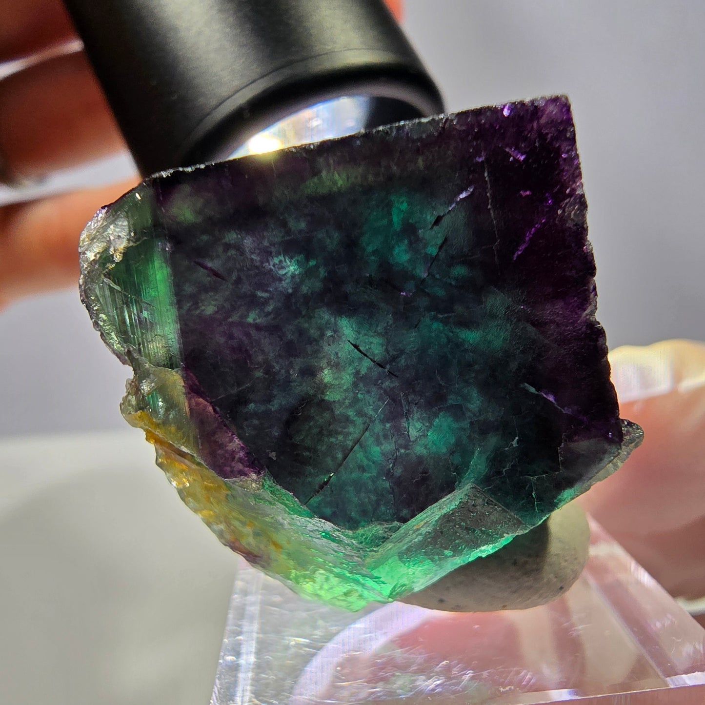 Rare cube de fluorite fantôme parqueté vert violet Okorusu Namibie 29*29*28mm