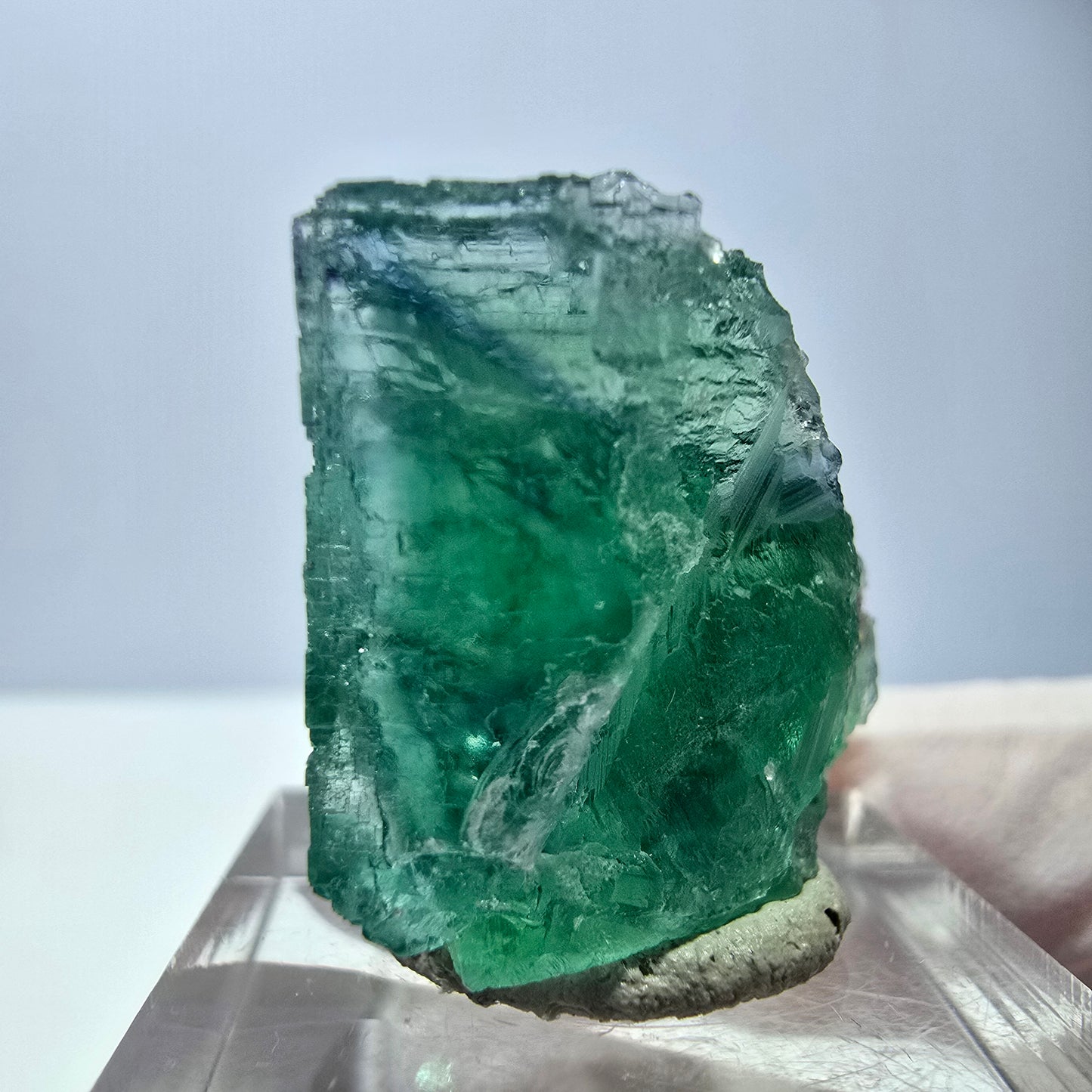 Cube de fluorite fantôme transparente parquetée, vert Okorusu, Namibie 28 x 24 x 22 mm