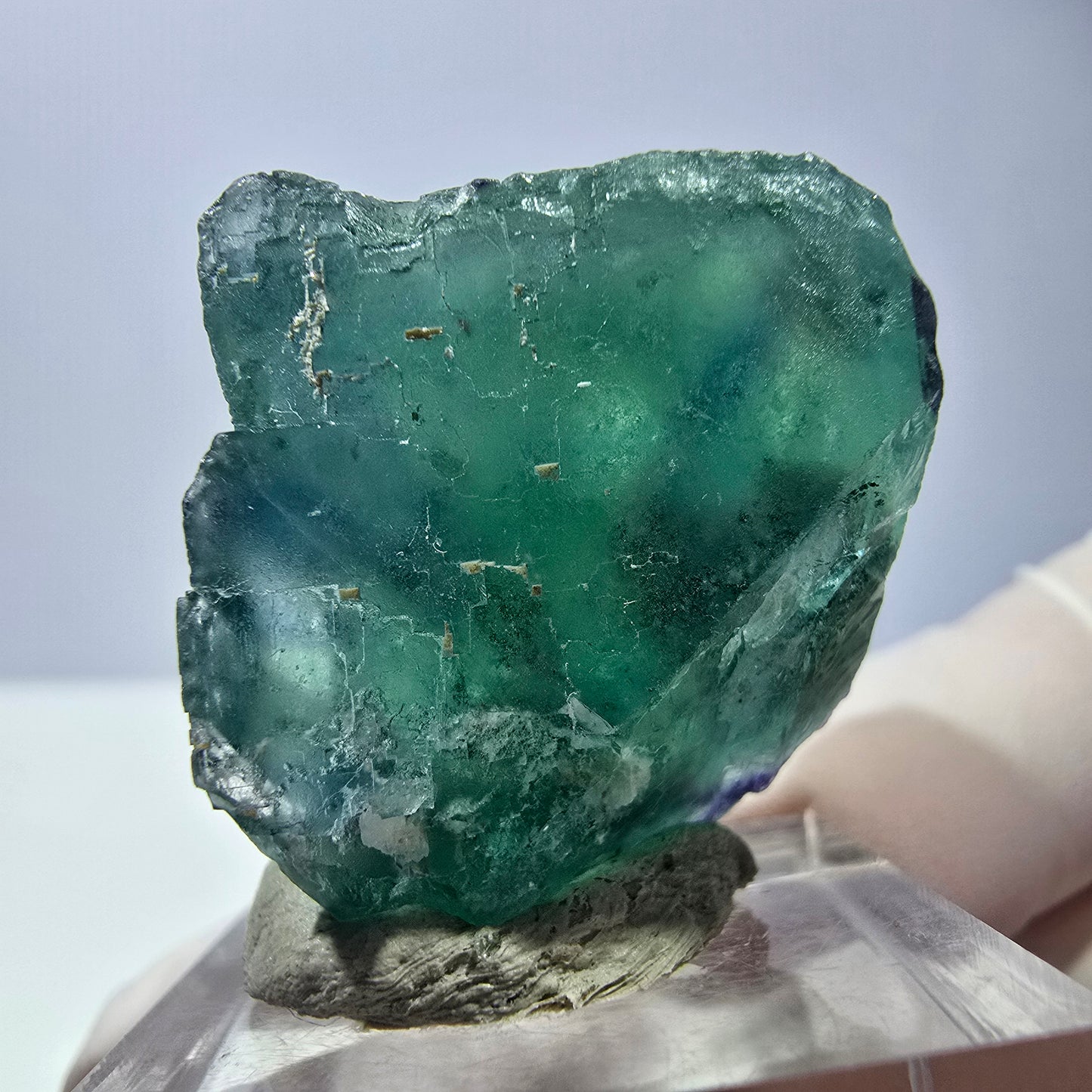 Cube de fluorite fantôme transparente parquetée, vert Okorusu, Namibie 27 x 24 x 23 mm