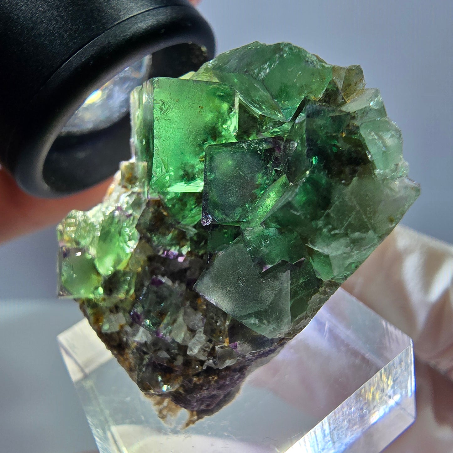 Spécimen de cube de fluorite fantôme, vert violet, Okorusu, Namibie, 34 x 28 x 13 mm