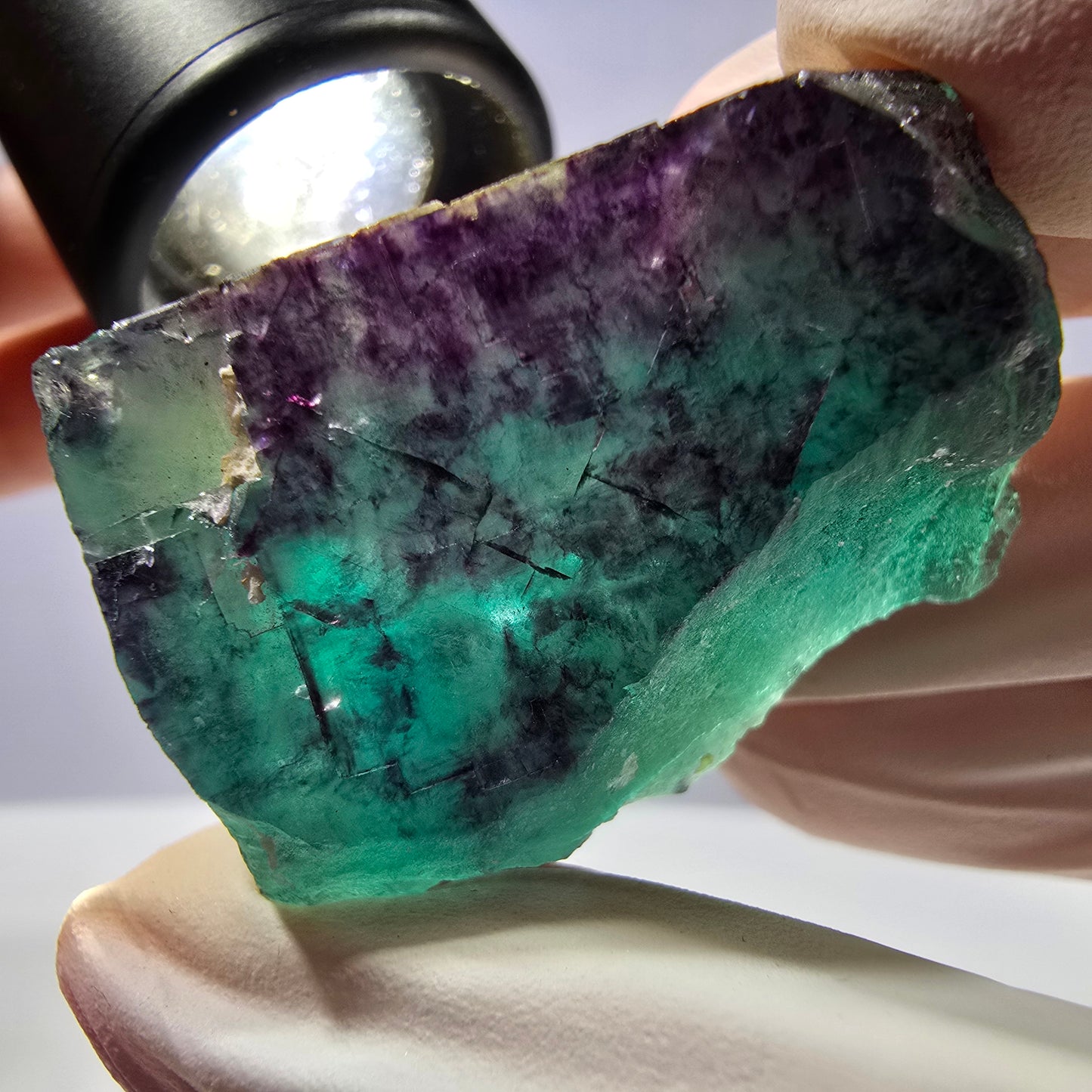 Spécimen de cube de fluorite fantôme parqueté vert violet Okorusu, Namibie 38*29*25 mm