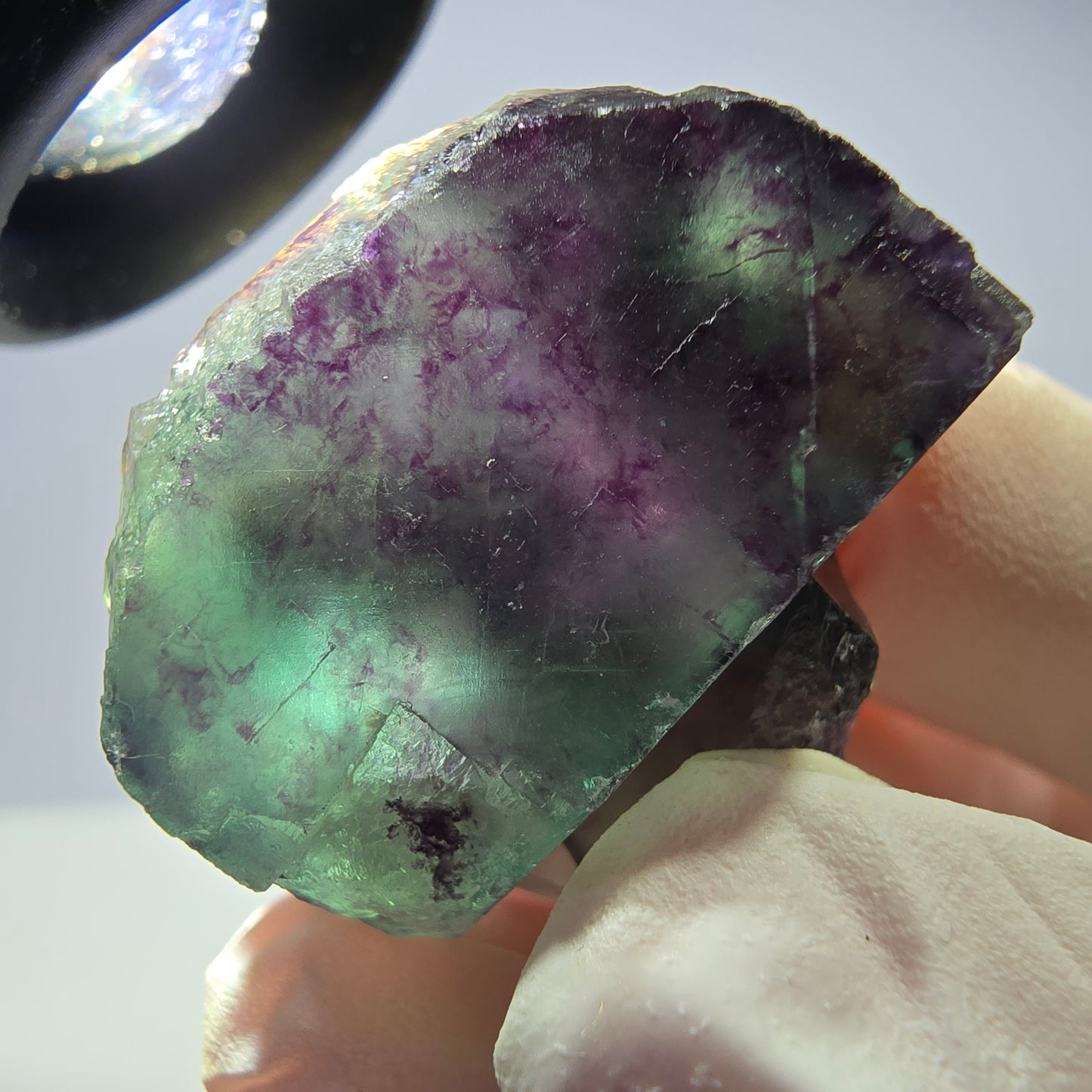 Spécimen de cube de fluorite fantôme parqueté vert violet Okorusu, Namibie 28*26*17 mm
