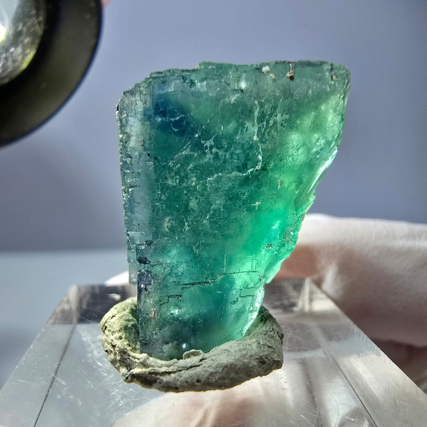 Cube de fluorite fantôme transparente parquetée, vert Okorusu, Namibie 22 x 20 x 18 mm