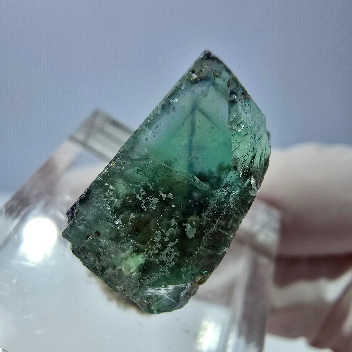 Cube de fluorite fantôme transparente parquetée, vert Okorusu, Namibie 16 x 15 x 13 mm