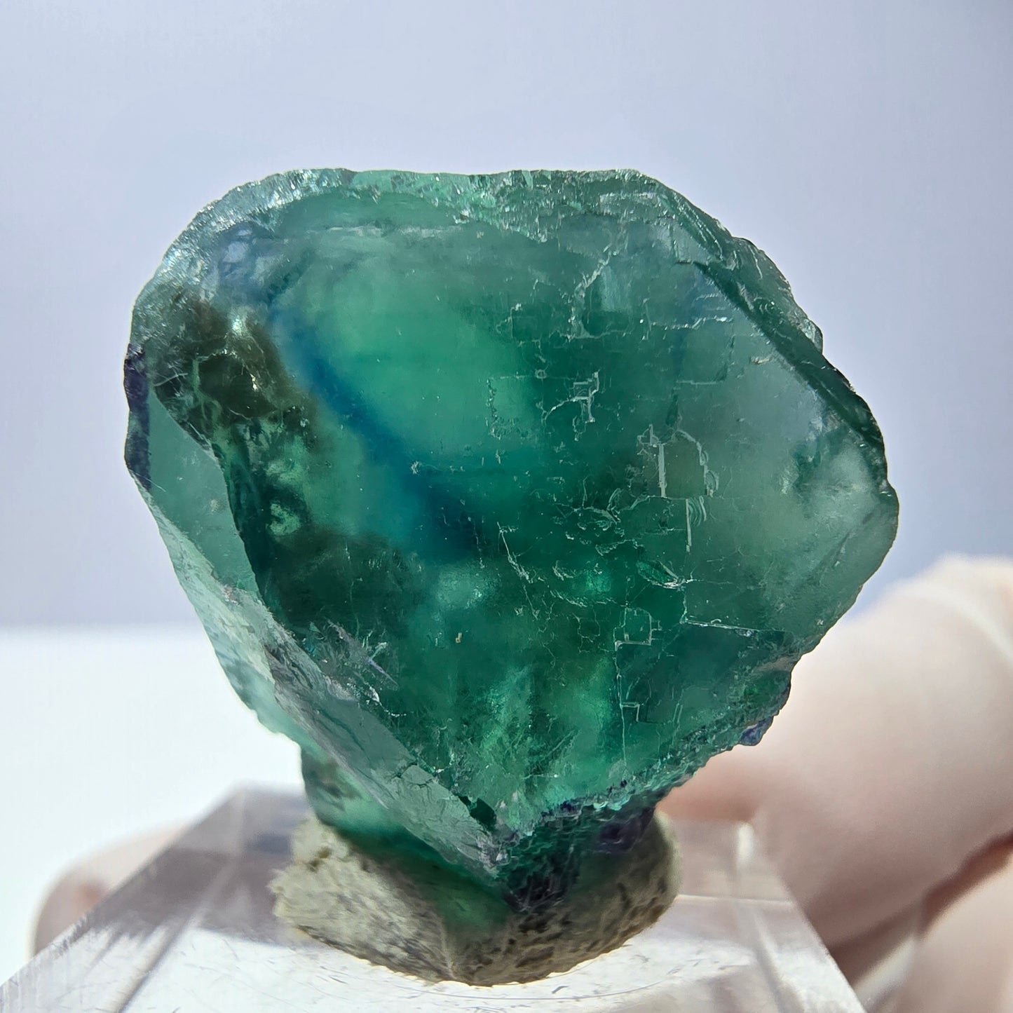 Cube de fluorite fantôme transparente parquetée, vert Okorusu, Namibie 27 x 24 x 23 mm