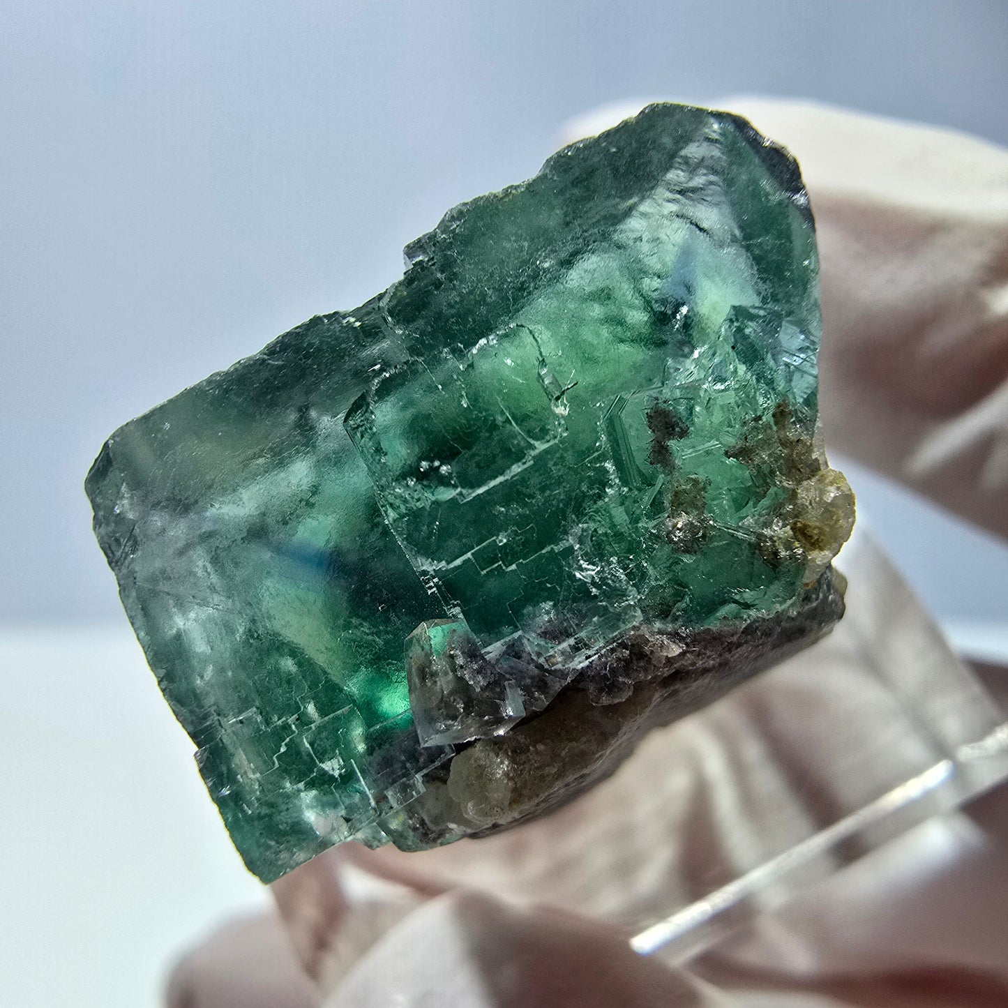 Cube de fluorite fantôme transparente parquetée, vert Okorusu, Namibie 20 x 19 x 15 mm