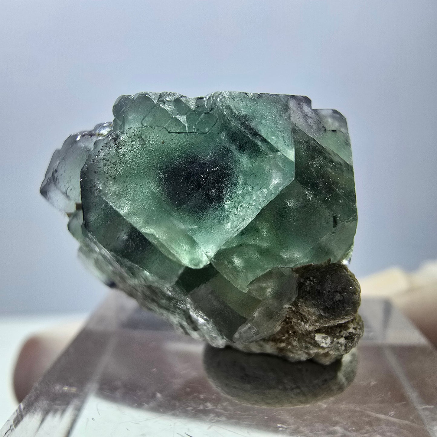 Phantom Fluorit Würfel, Muskovit Stufe grün lila Erongo, Namibia 23*17*16mm