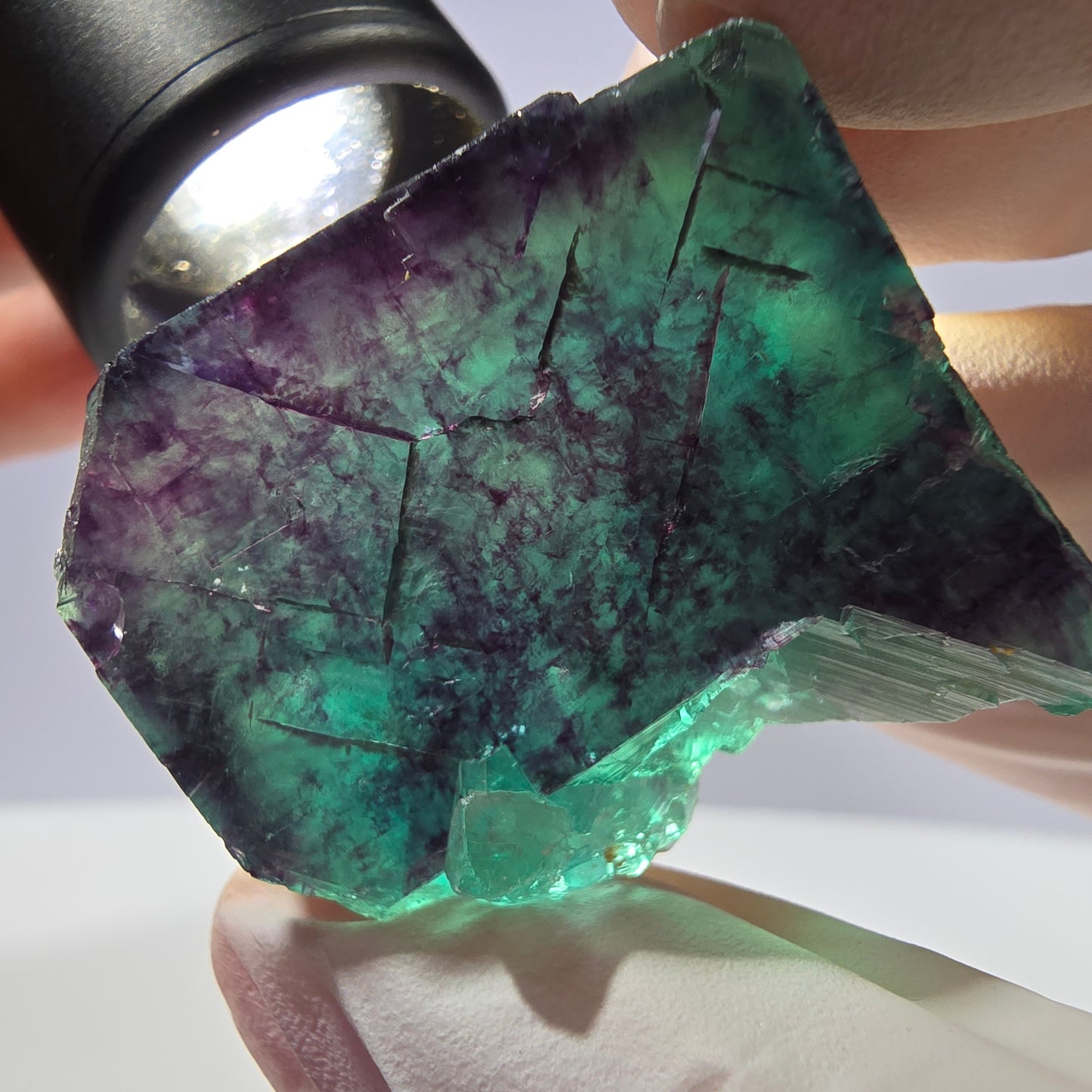 Spécimen de cube de fluorite fantôme parqueté vert violet Okorusu, Namibie 38*29*25 mm