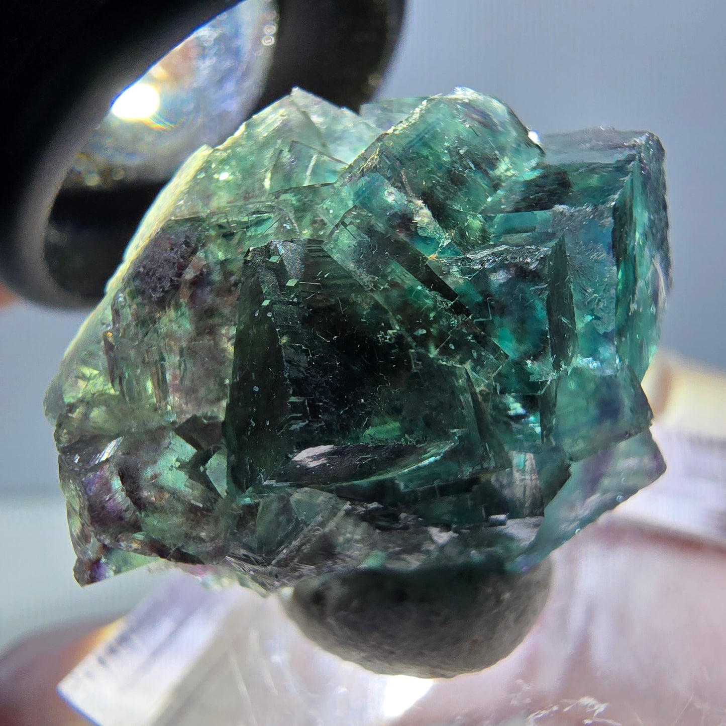 Spécimen de cube de fluorite fantôme, parqueté vert violet Okorusu, Namibie 27*24*17 mm