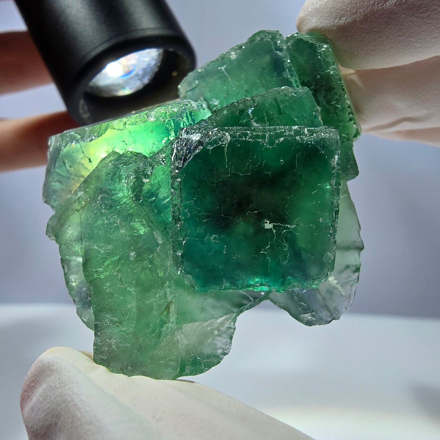 Klare Phantom Fluorit Würfel Stufe, parkettiert grün Okorusu, Namibia 55*45*23mm