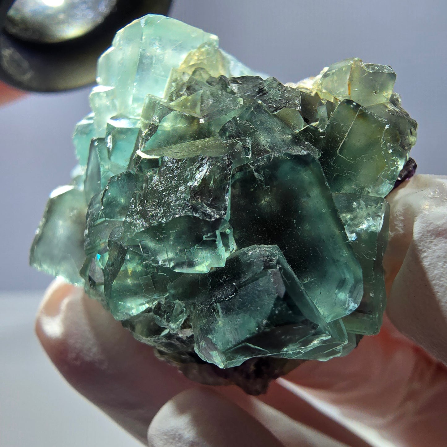 Spécimen de cube de fluorite fantôme transparente, vert parqueté, Okorusu, Namibie, 47 x 32 x 22 mm