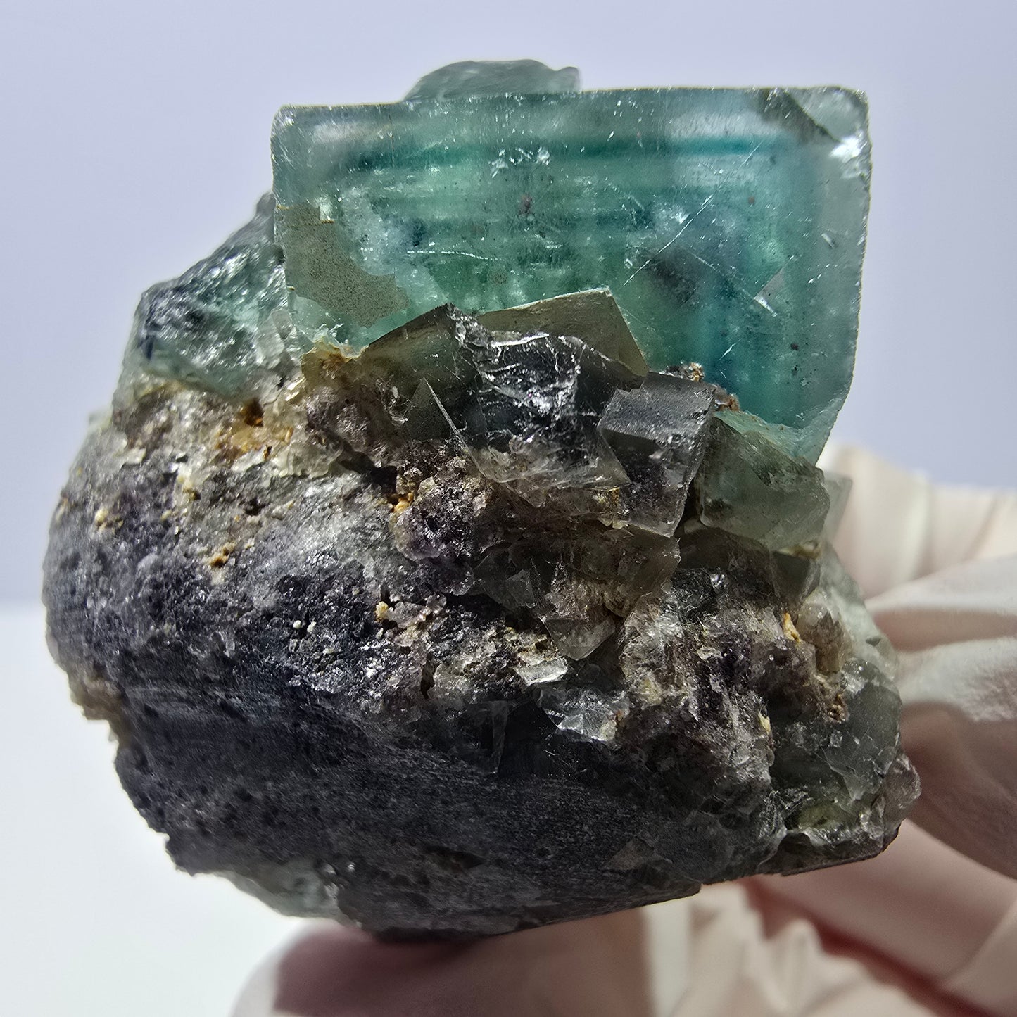 Rare cube de fluorite fantôme, spécimen de quartz vert Okorusu, Namibie 44 x 41 x 39 mm