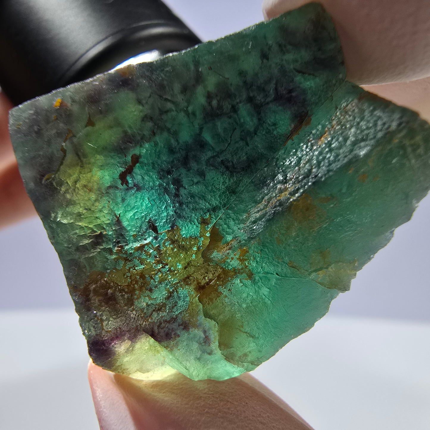 Spécimen de cube de fluorite fantôme parqueté vert violet Okorusu, Namibie 33*28*26mm
