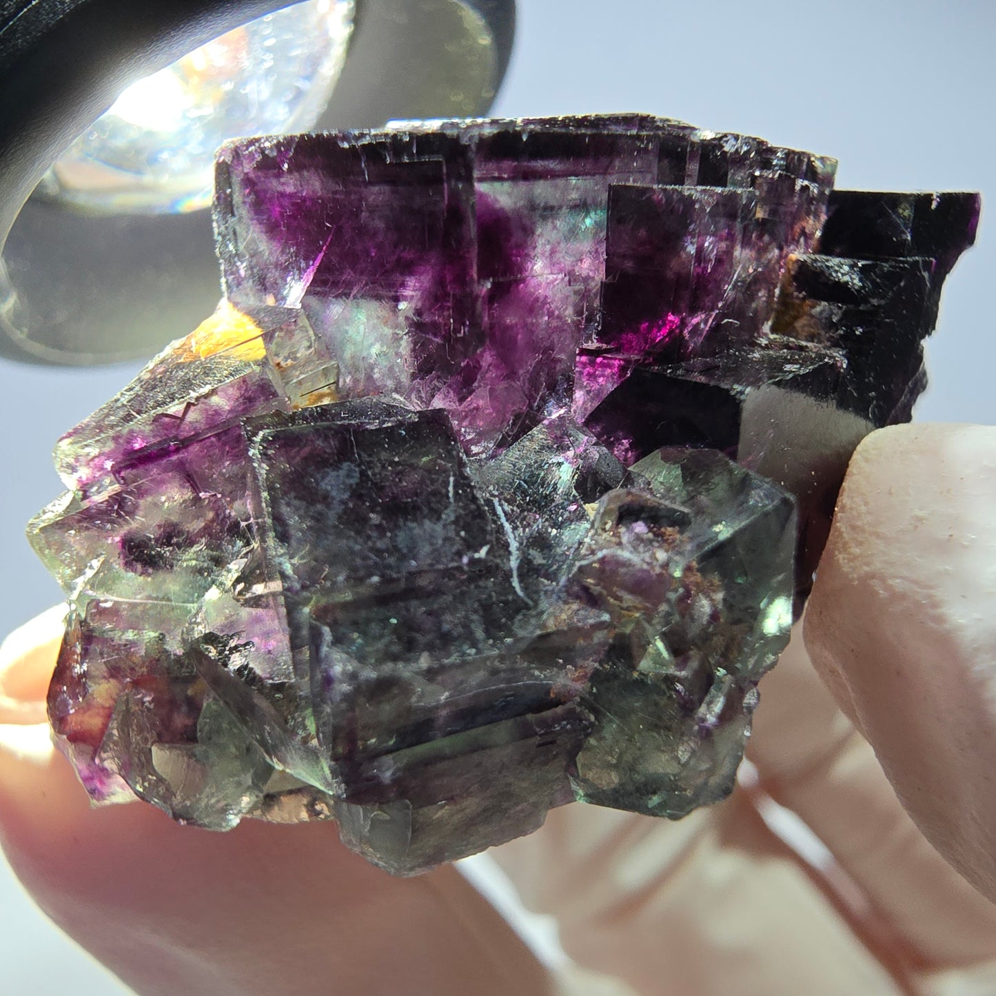 Spécimen de cube de fluorite fantôme parqueté vert violet Okorusu, Namibie 38*36*21 mm
