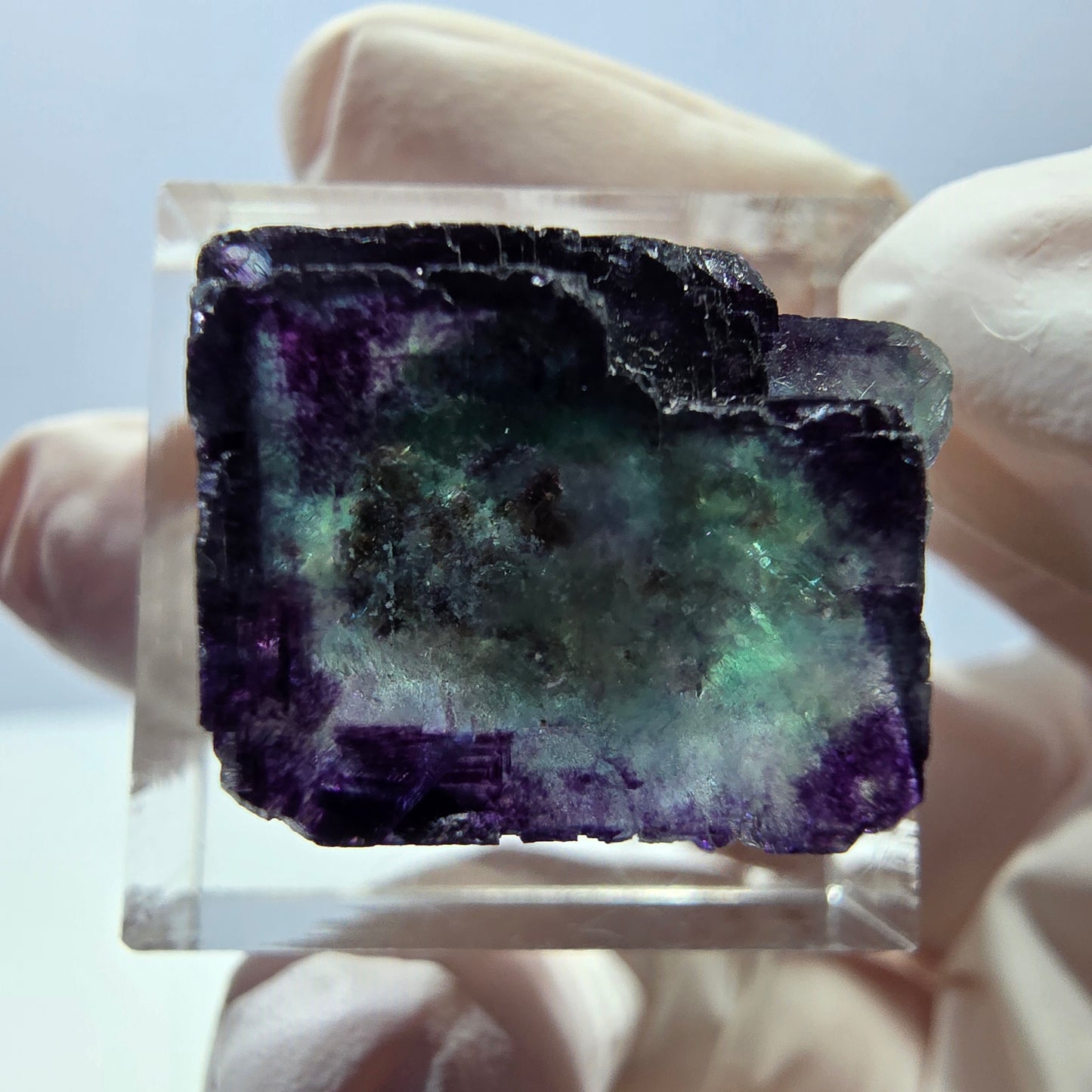 Phantom Fluorit Würfel Stufe, grün lila Okorusu, Namibia 21*20*12mm