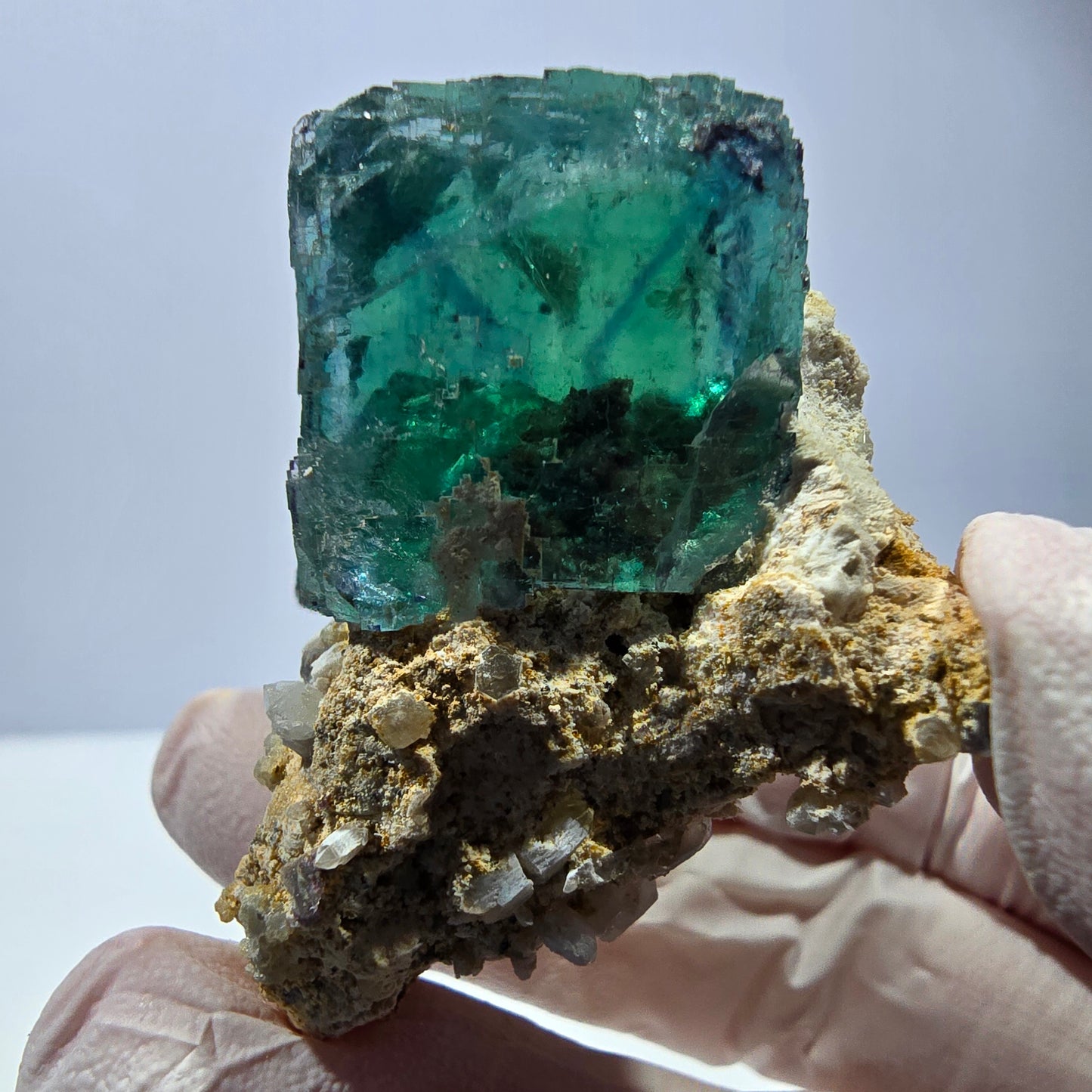 Spécimen de cube de fluorite fantôme, parqueté vert violet Okorusu, Namibie 46*37*36 mm