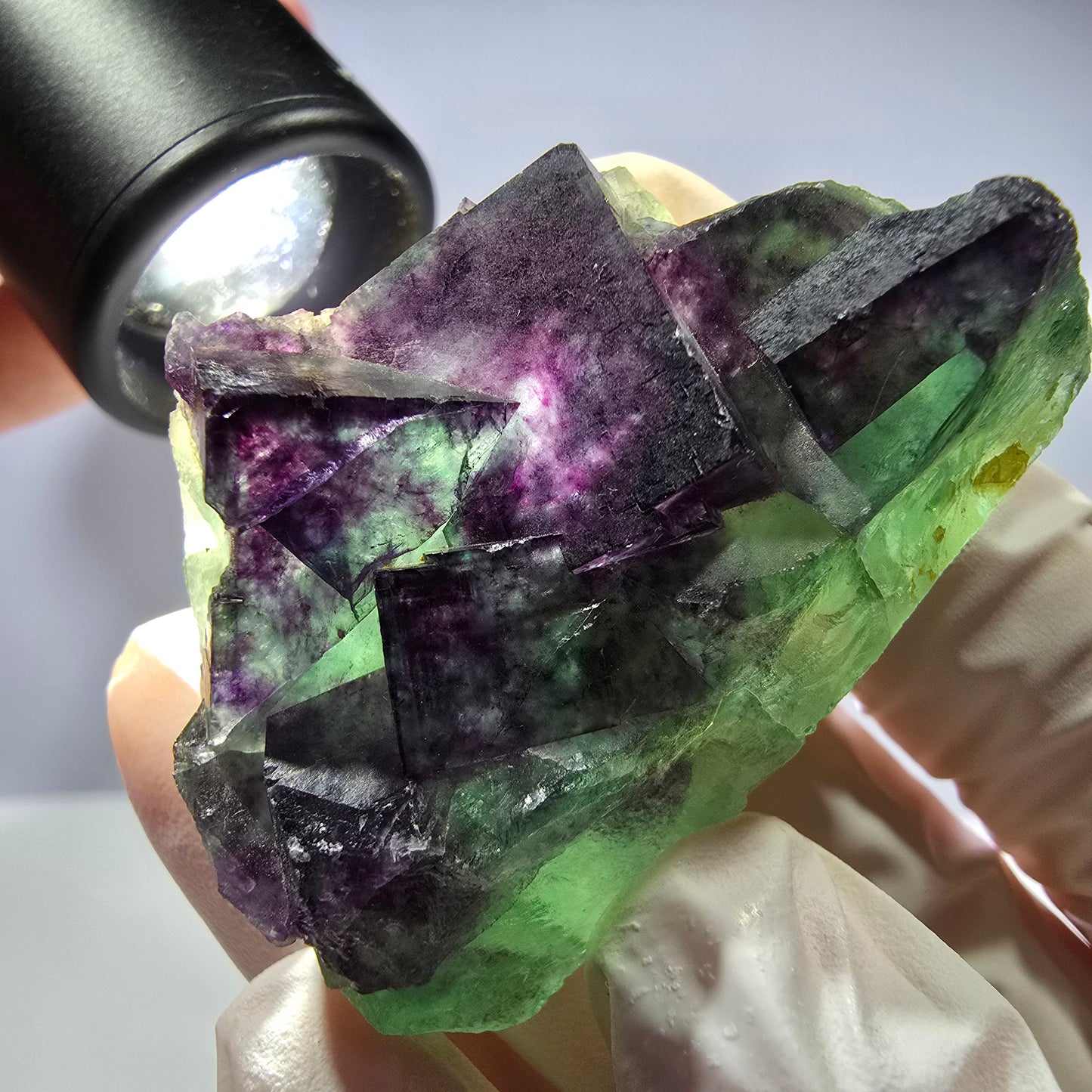 Spécimen de cube de fluorite fantôme parqueté vert violet Okorusu, Namibie 48*26*26mm