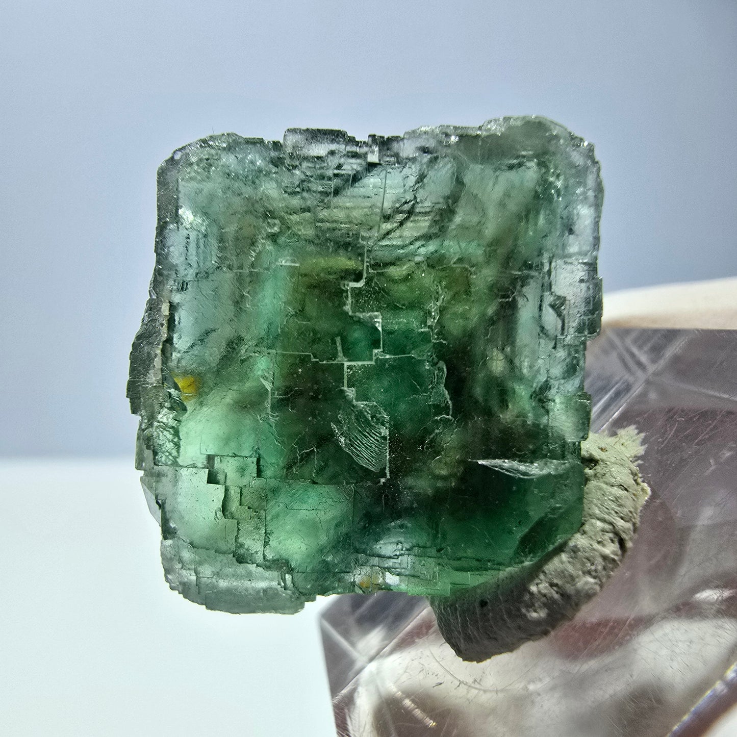 Cube de fluorite fantôme transparente parquetée, vert Okorusu, Namibie 23 x 21 x 15 mm