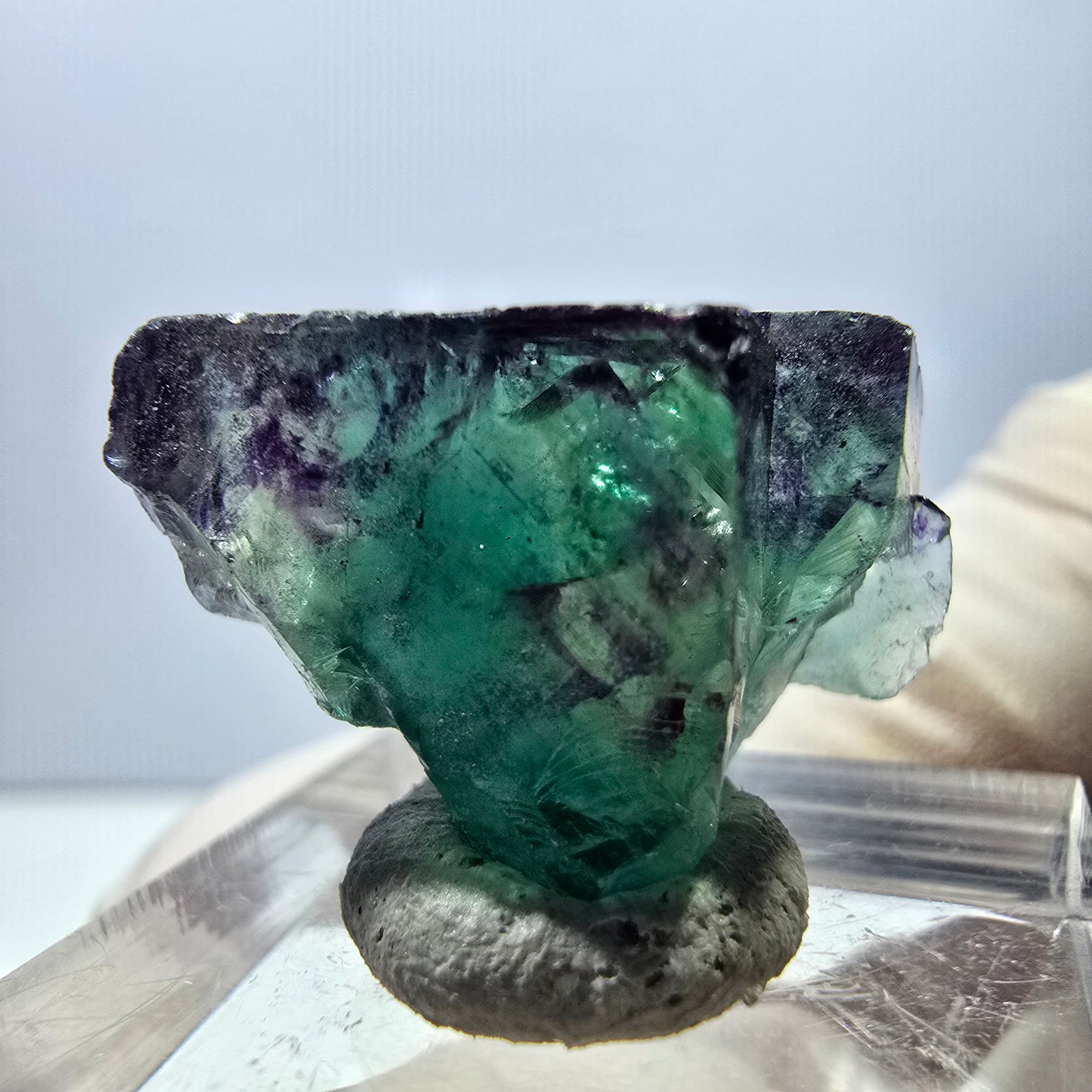 Spécimen de cube de fluorite fantôme, parqueté vert violet Okorusu, Namibie 25*18*14 mm