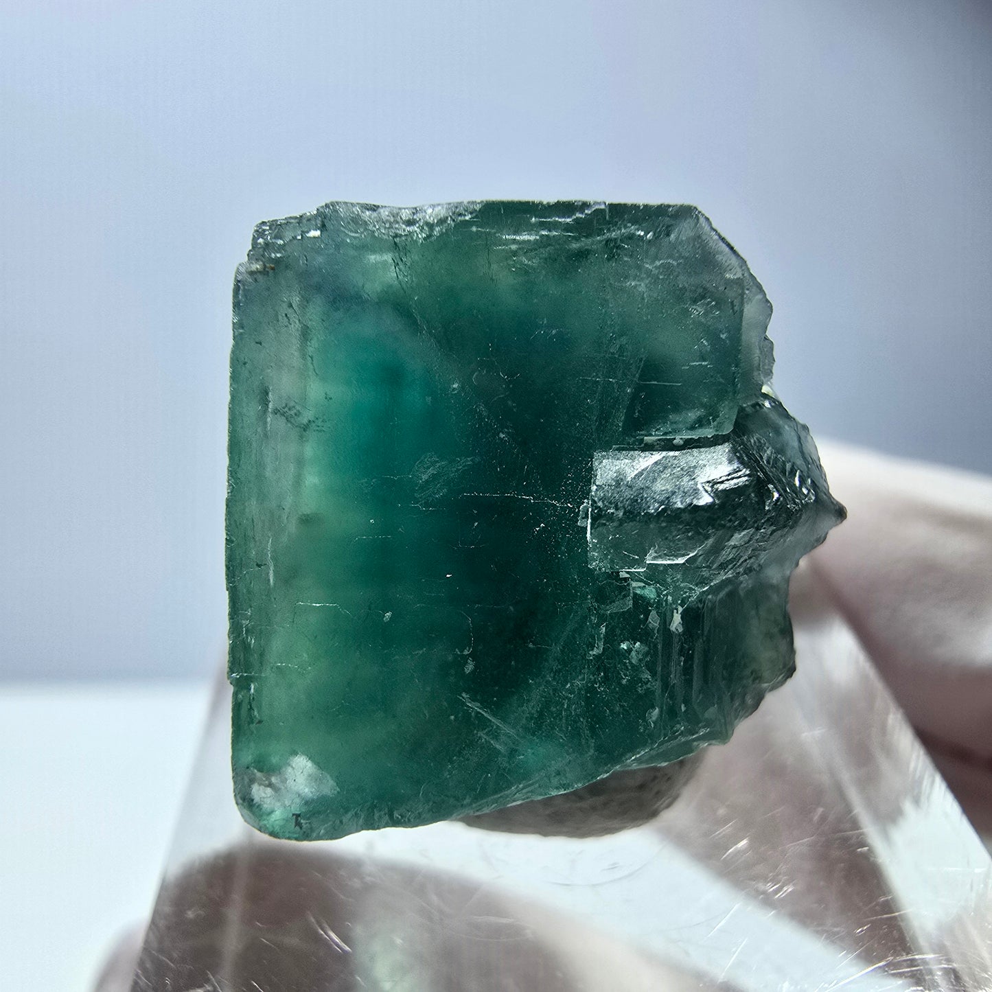 Cube de fluorite fantôme transparente parquetée, vert Okorusu, Namibie 18 x 18 x 17 mm