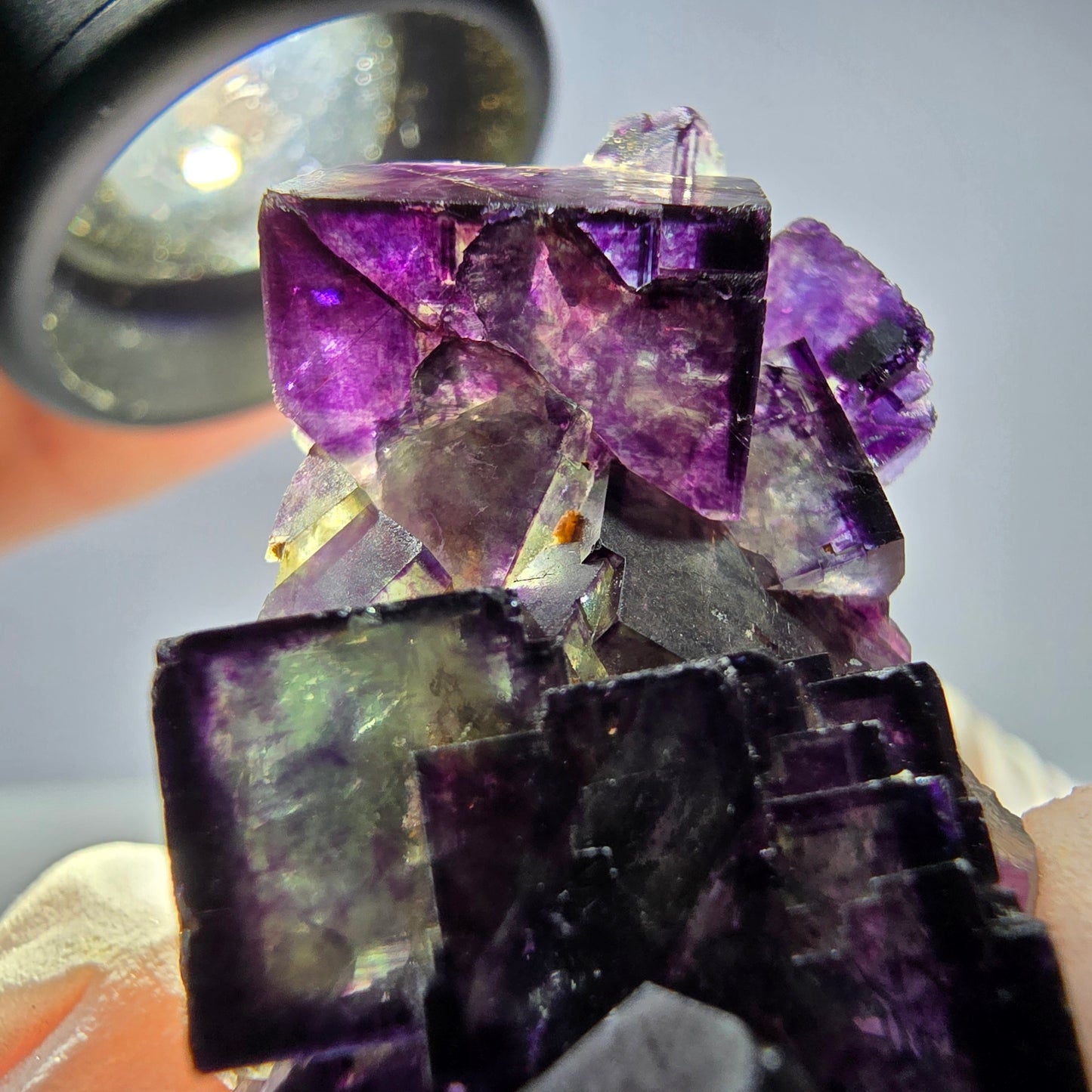 Spécimen de cube de fluorite fantôme parqueté vert violet Okorusu, Namibie 40*26*21mm
