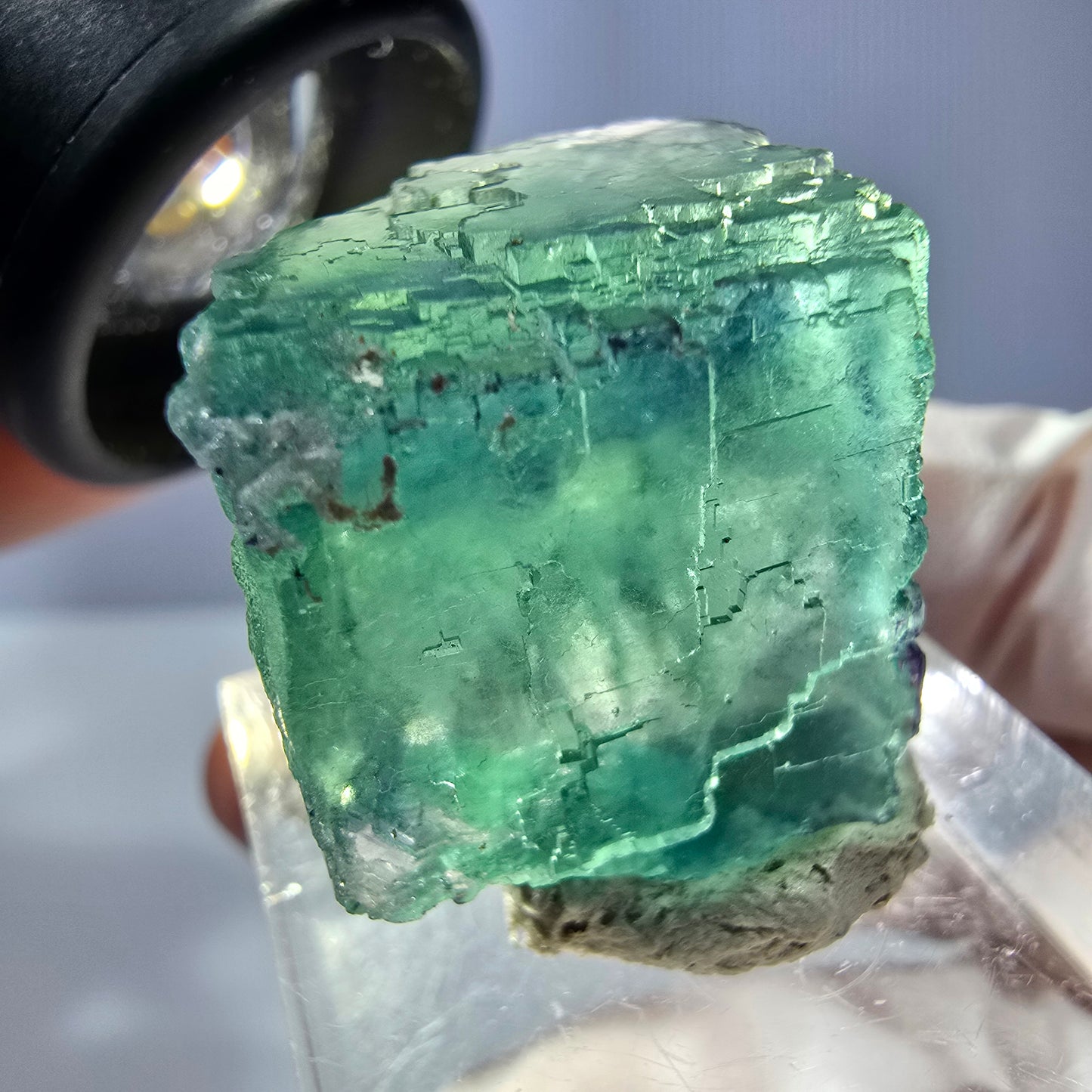 Cube de fluorite fantôme transparente parquetée, vert Okorusu, Namibie 22 x 20 x 18 mm