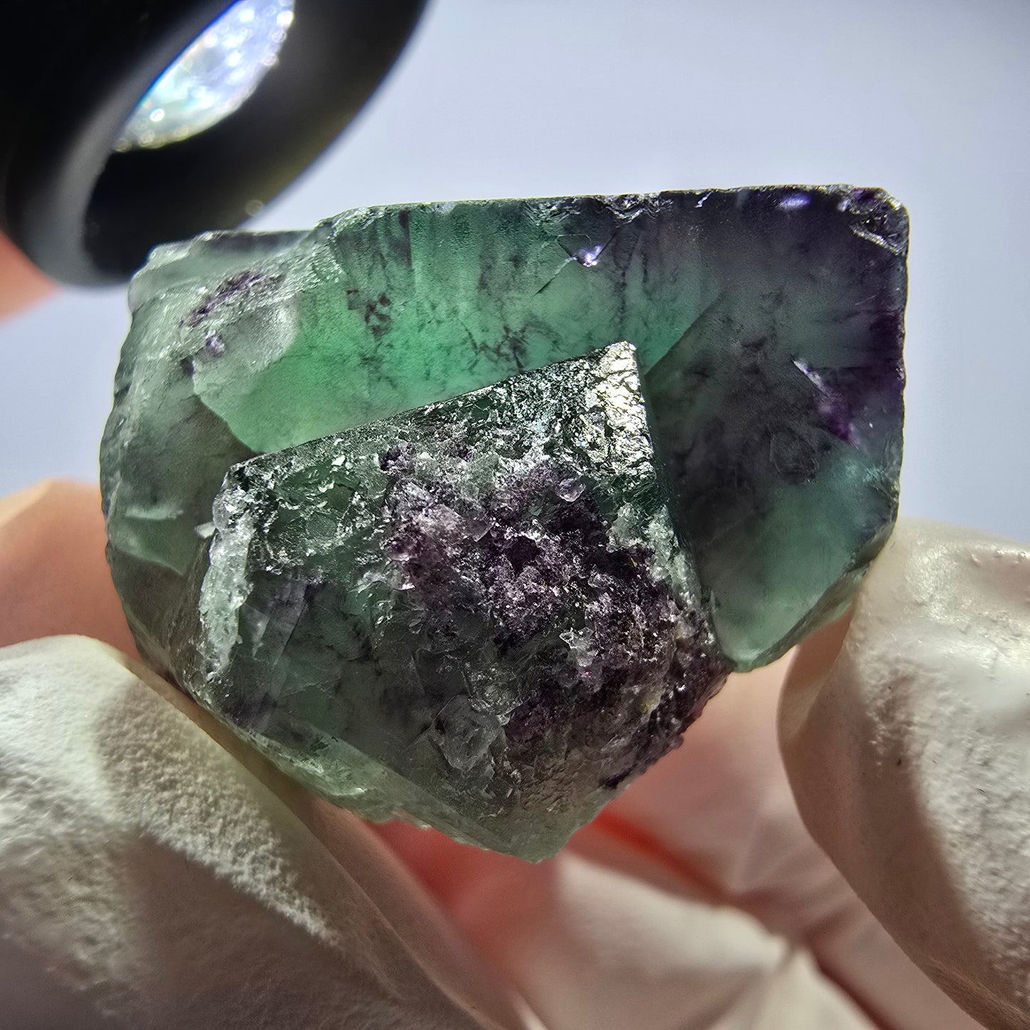 Spécimen de cube de fluorite fantôme parqueté vert violet Okorusu, Namibie 28*26*17 mm