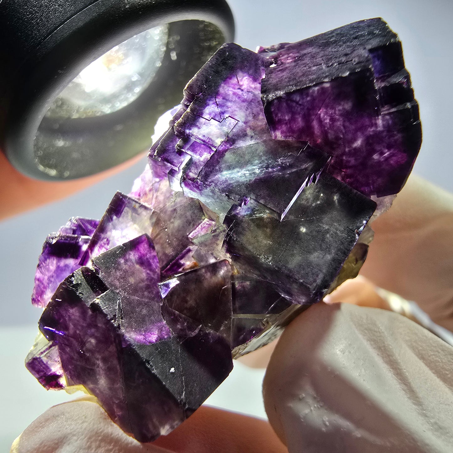 Spécimen de cube de fluorite fantôme parqueté vert violet Okorusu, Namibie 40*26*21mm