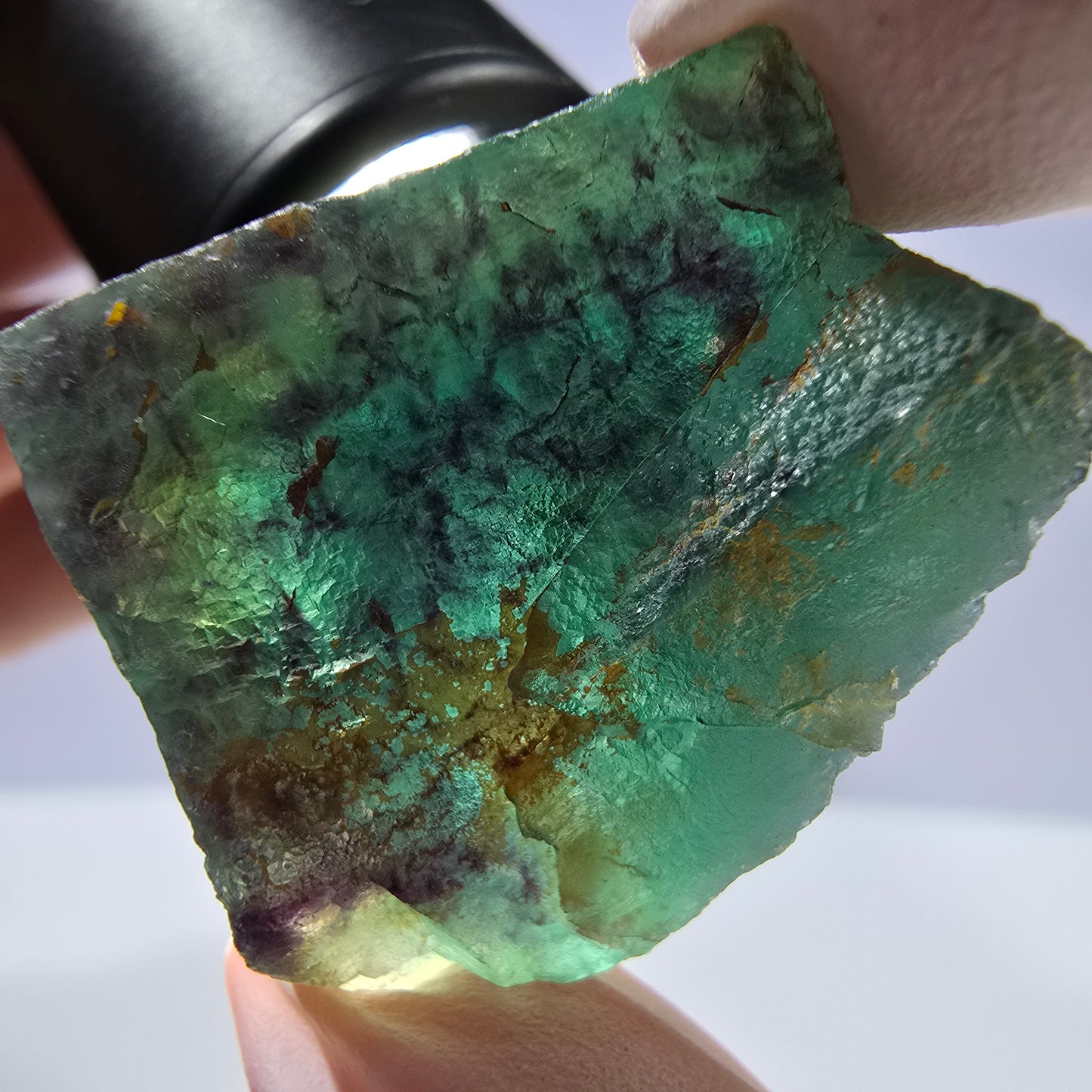 Spécimen de cube de fluorite fantôme parqueté vert violet Okorusu, Namibie 33*28*26mm