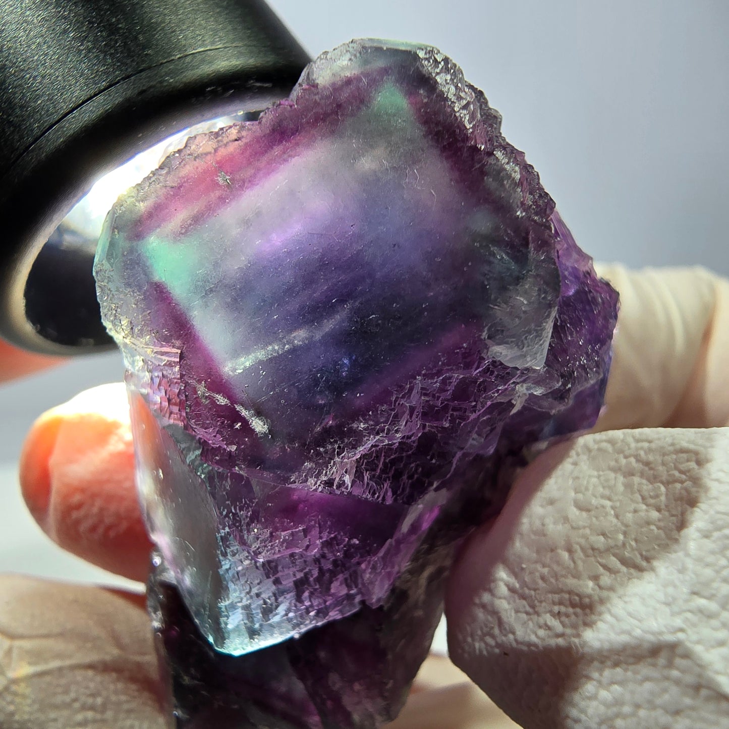 Rare spécimen de cube de fluorite fantôme, vert-violet, Okorusu, Namibie, 46 x 34 x 20 mm
