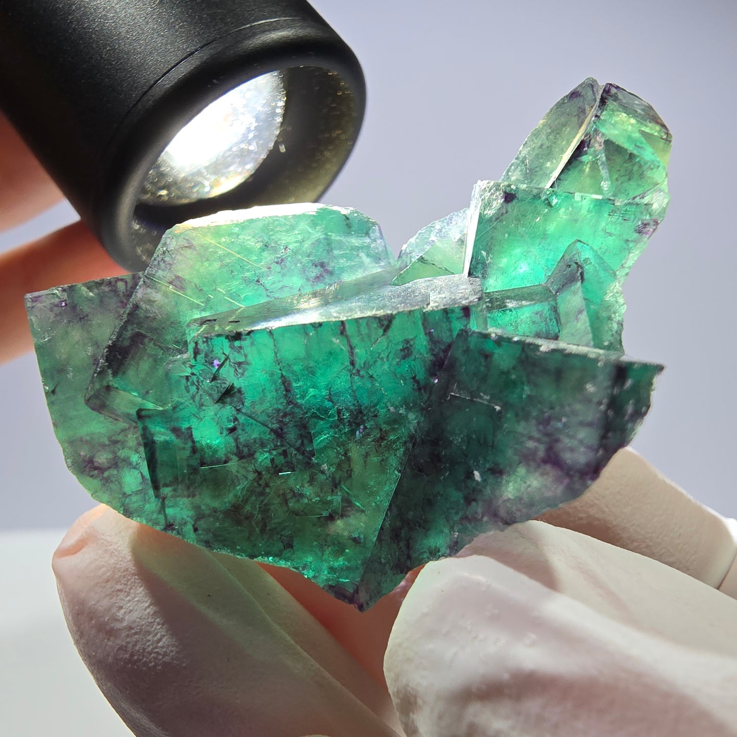 Spécimen de cube de fluorite fantôme parqueté vert violet Okorusu, Namibie 46*34*32mm
