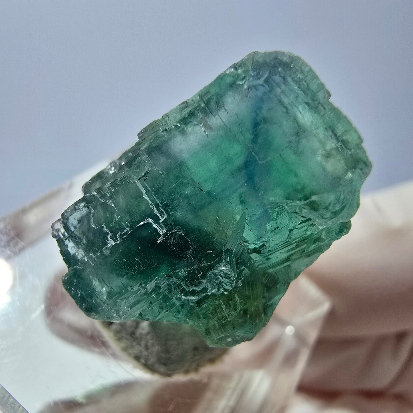 Cube de fluorite fantôme transparente parquetée, vert Okorusu, Namibie 18 x 18 x 14 mm