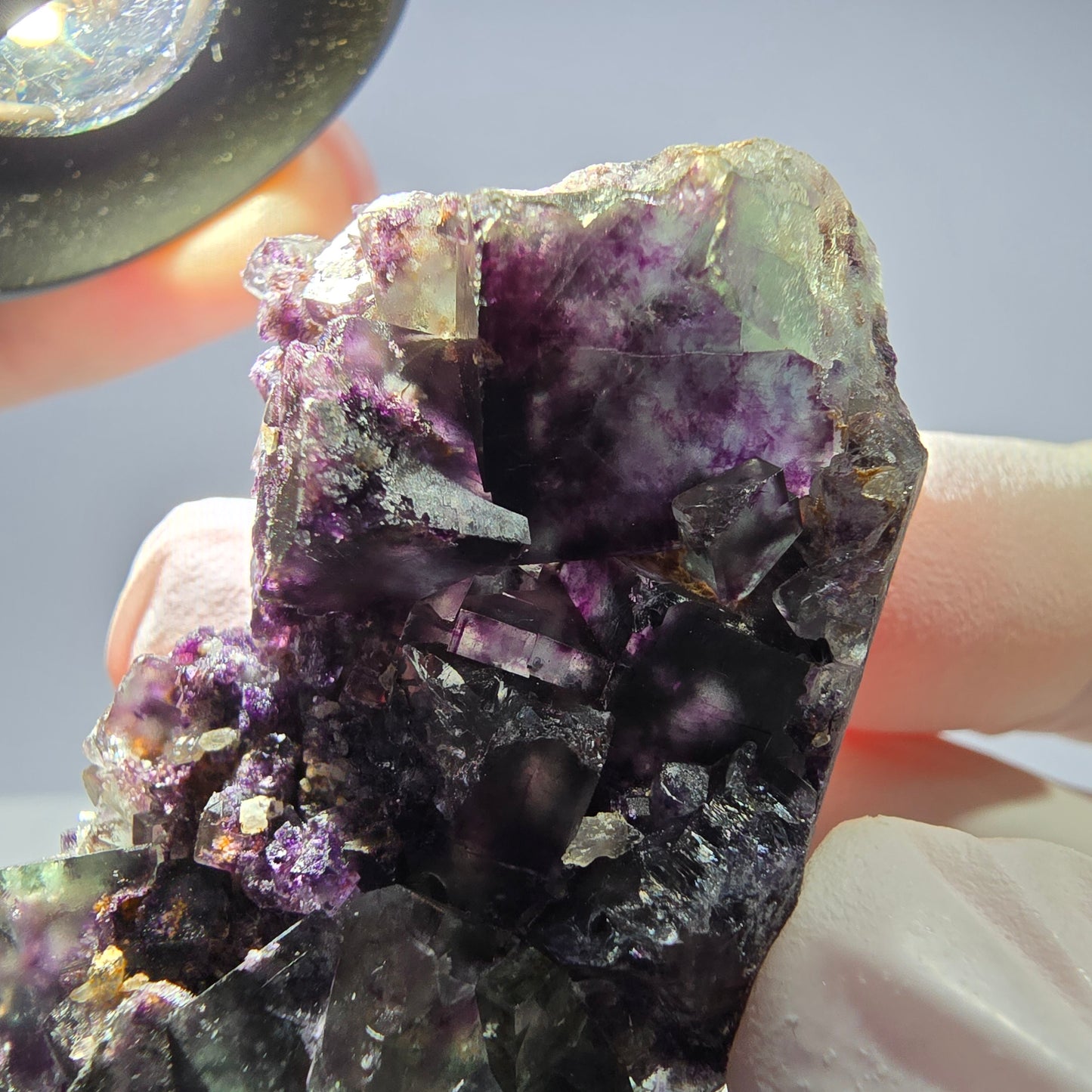Spécimen de cube de fluorite fantôme parqueté vert violet Okorusu, Namibie 49*27*17mm
