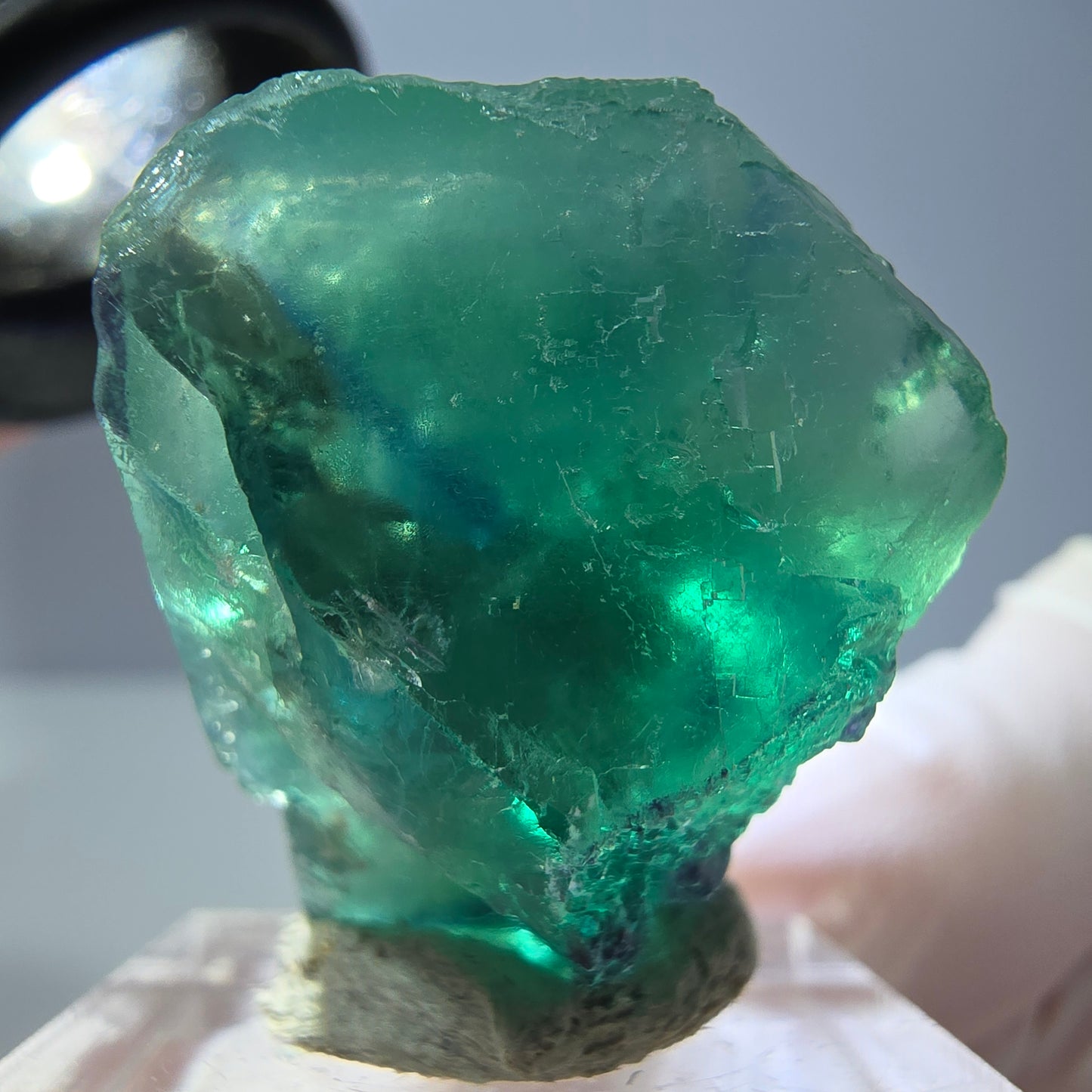 Cube de fluorite fantôme transparente parquetée, vert Okorusu, Namibie 27 x 24 x 23 mm