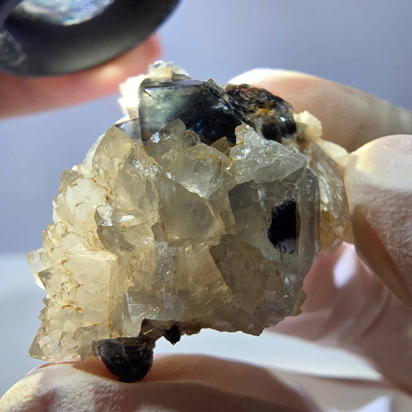 Rare cube de fluorite fantôme, spécimen de quartz vert violet Okorusu Namibie 34*28*25mm