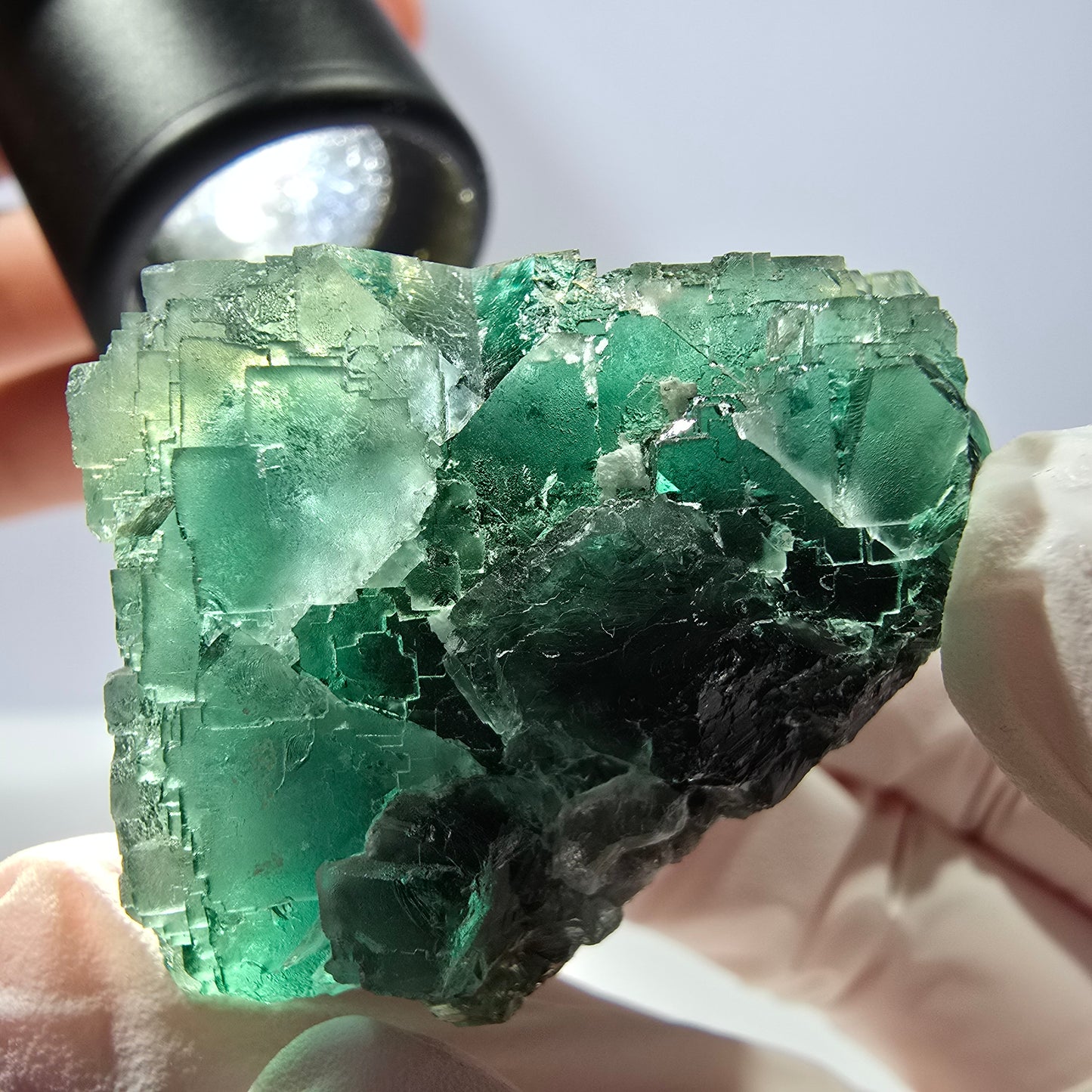 Spécimen de cube de fluorite fantôme transparente, vert parqueté, Okorusu, Namibie, 41 x 39 x 30 mm