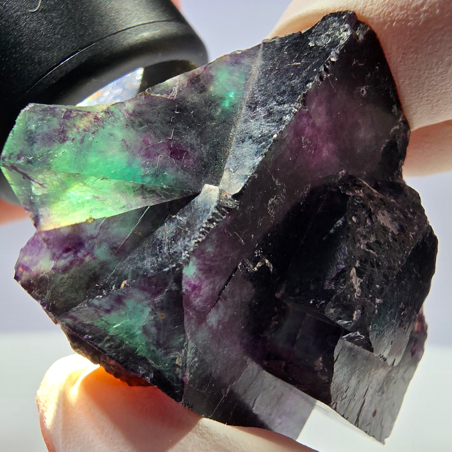 Spécimen de cube de fluorite fantôme parqueté vert violet Okorusu, Namibie 45*34*22mm