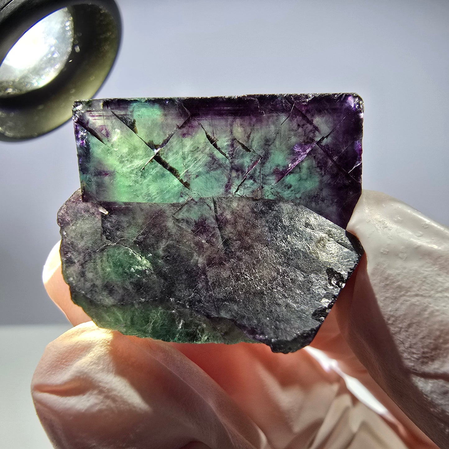 Spécimen de cube de fluorite fantôme parqueté vert violet Okorusu, Namibie 30*30*17 mm
