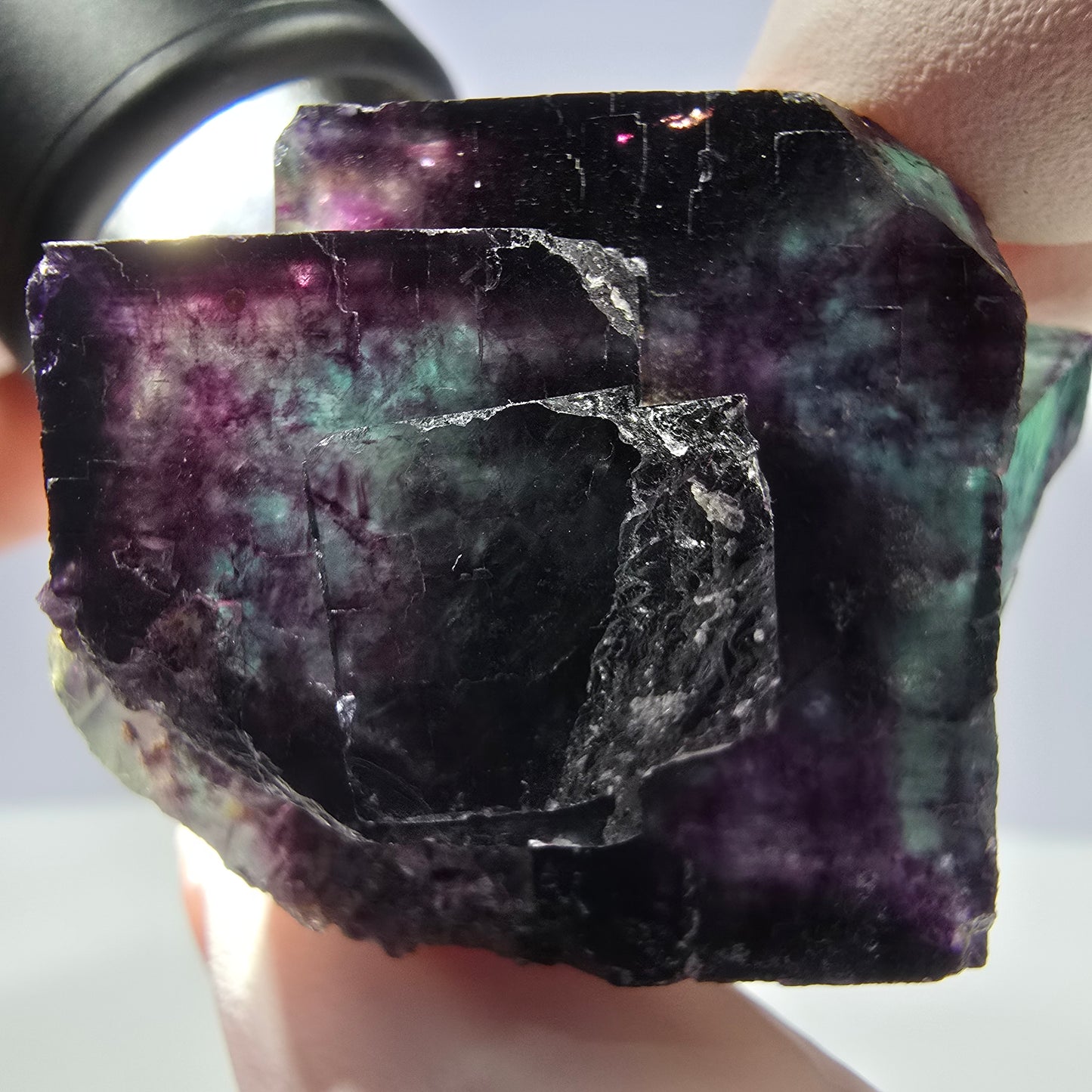 Spécimen de cube de fluorite fantôme parqueté vert violet Okorusu, Namibie 45*34*22mm