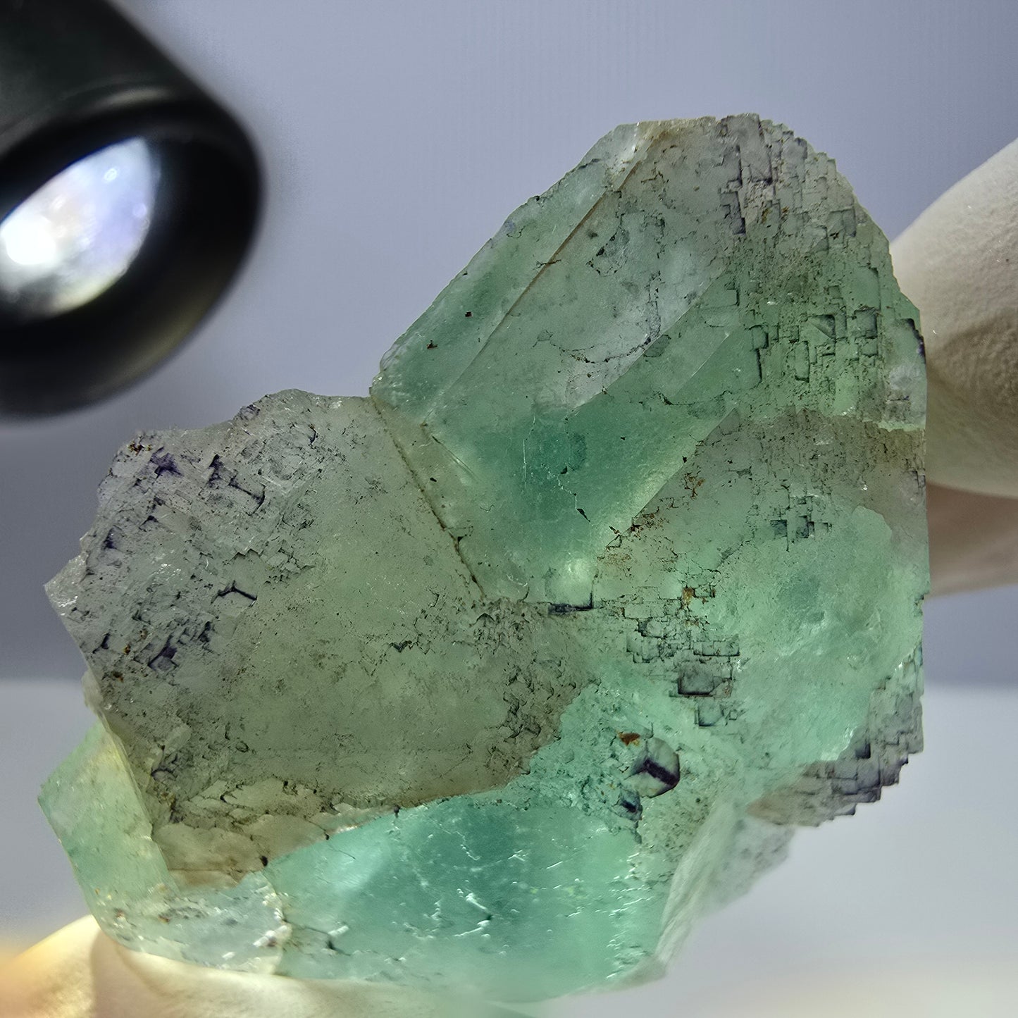 Spécimen de cube de fluorite fantôme transparente, vert parqueté, Okorusu, Namibie, 44 x 43 x 20 mm
