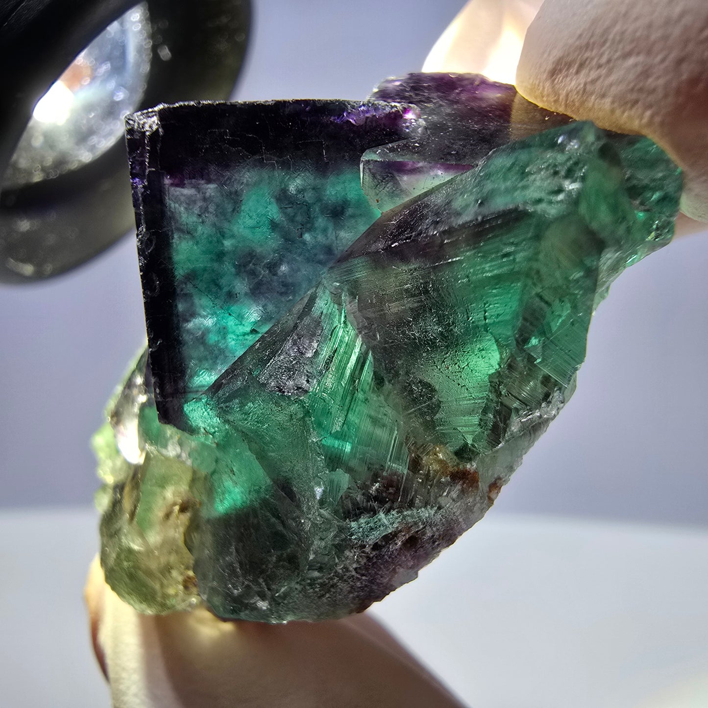Spécimen de cube de fluorite fantôme parqueté vert violet Okorusu, Namibie 42*24*23mm