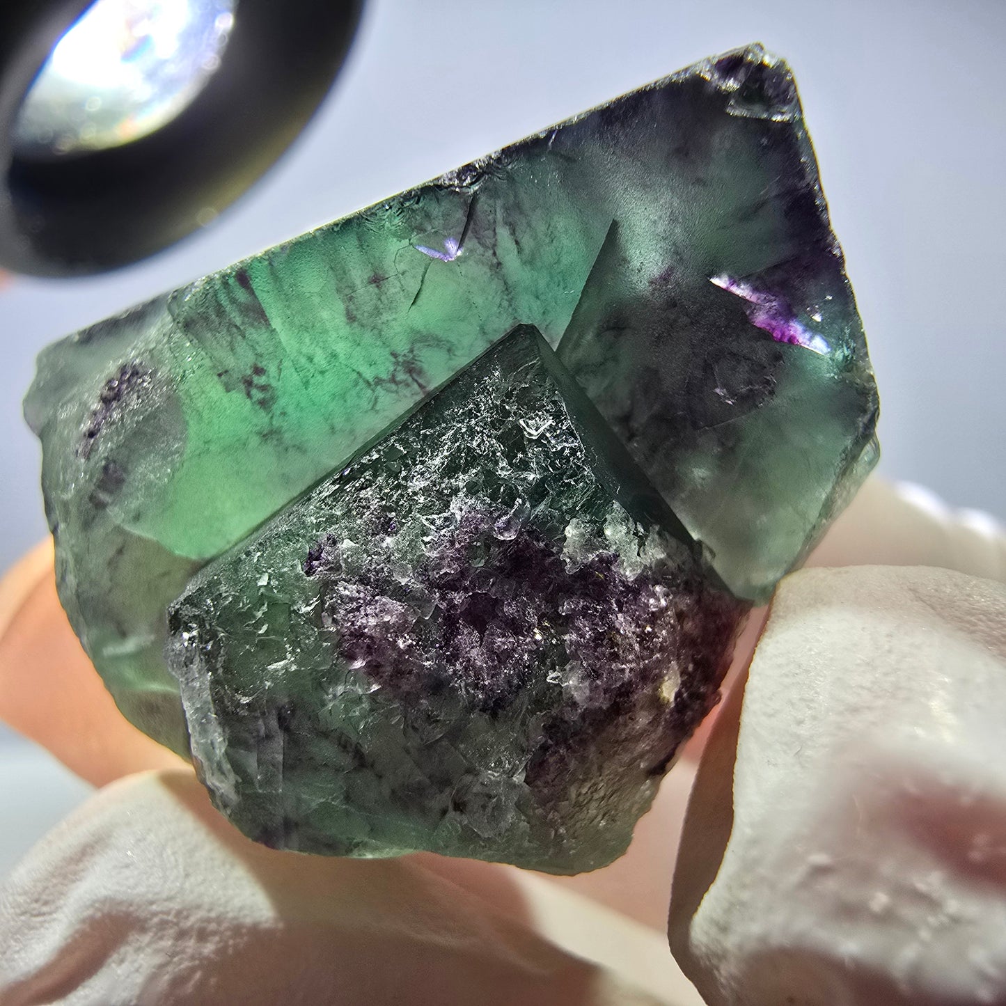 Spécimen de cube de fluorite fantôme parqueté vert violet Okorusu, Namibie 28*26*17 mm